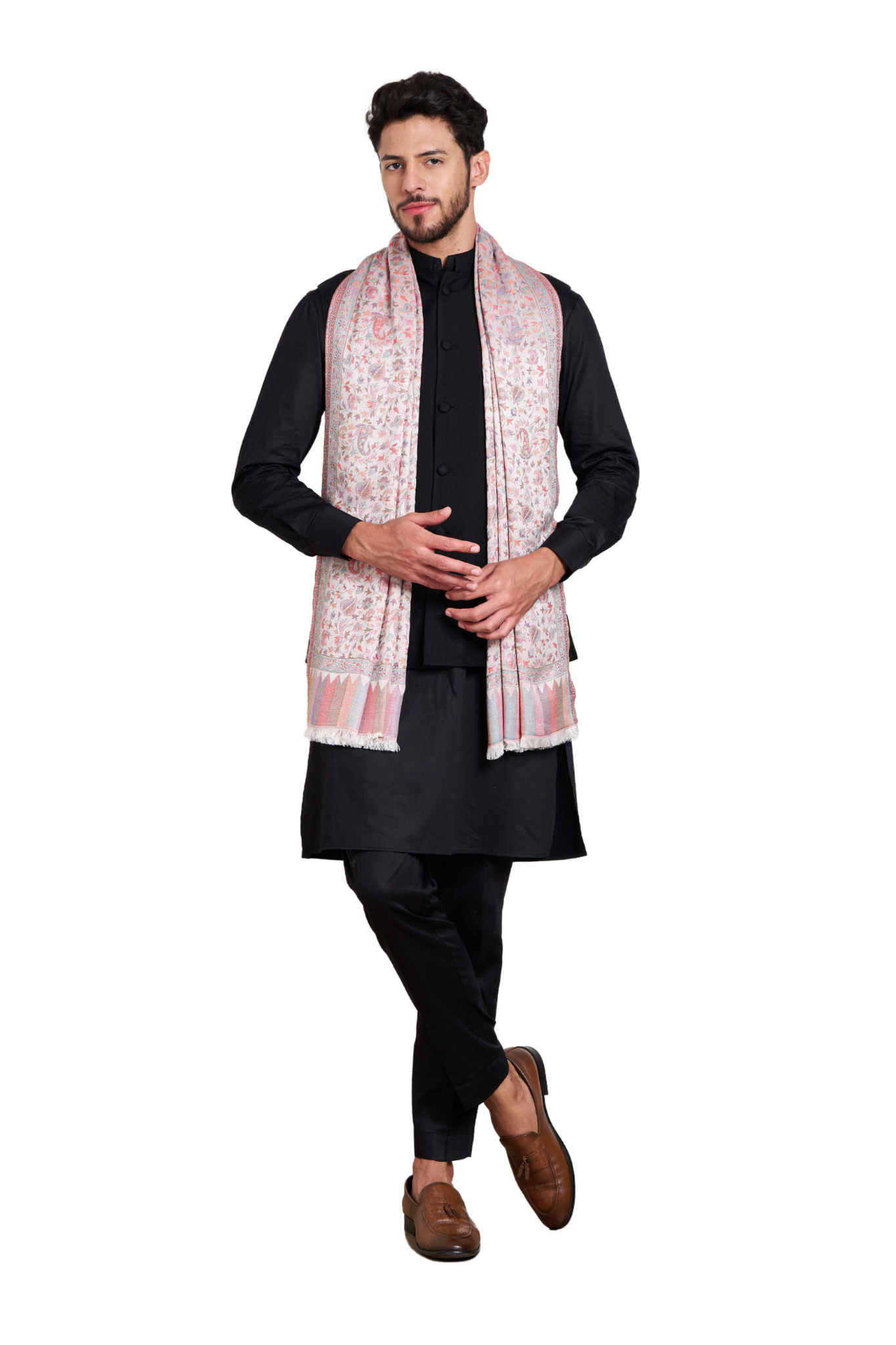 Men s Super Fine Reversible Everyday Silk Jamawar Stole Men s Silk Scarf