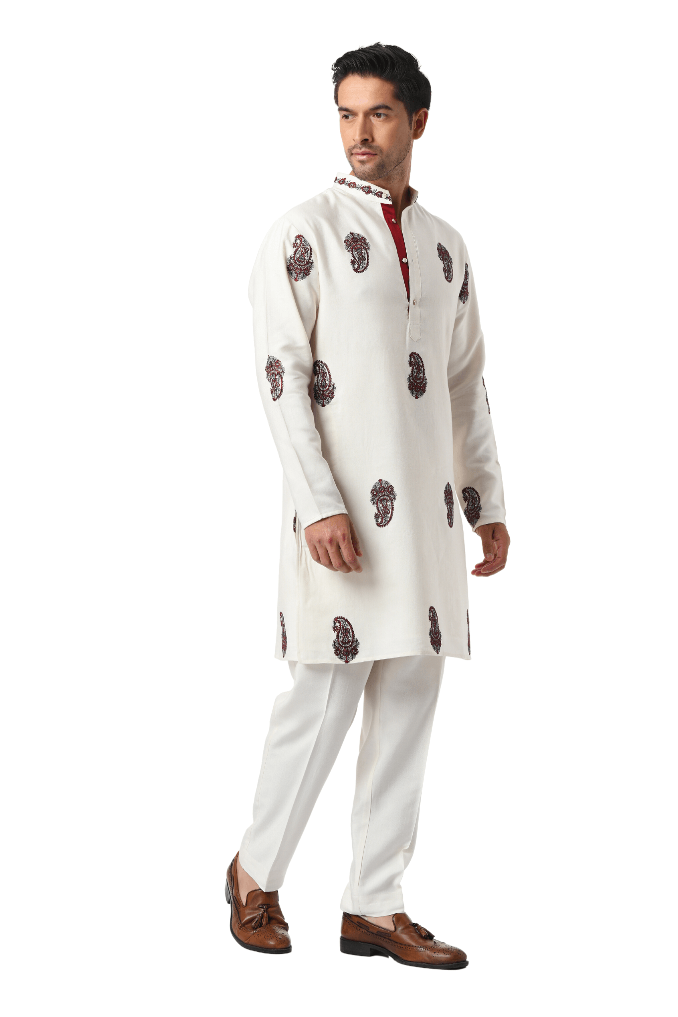 Embroidered Paisley Silk Kurta Pajama Set