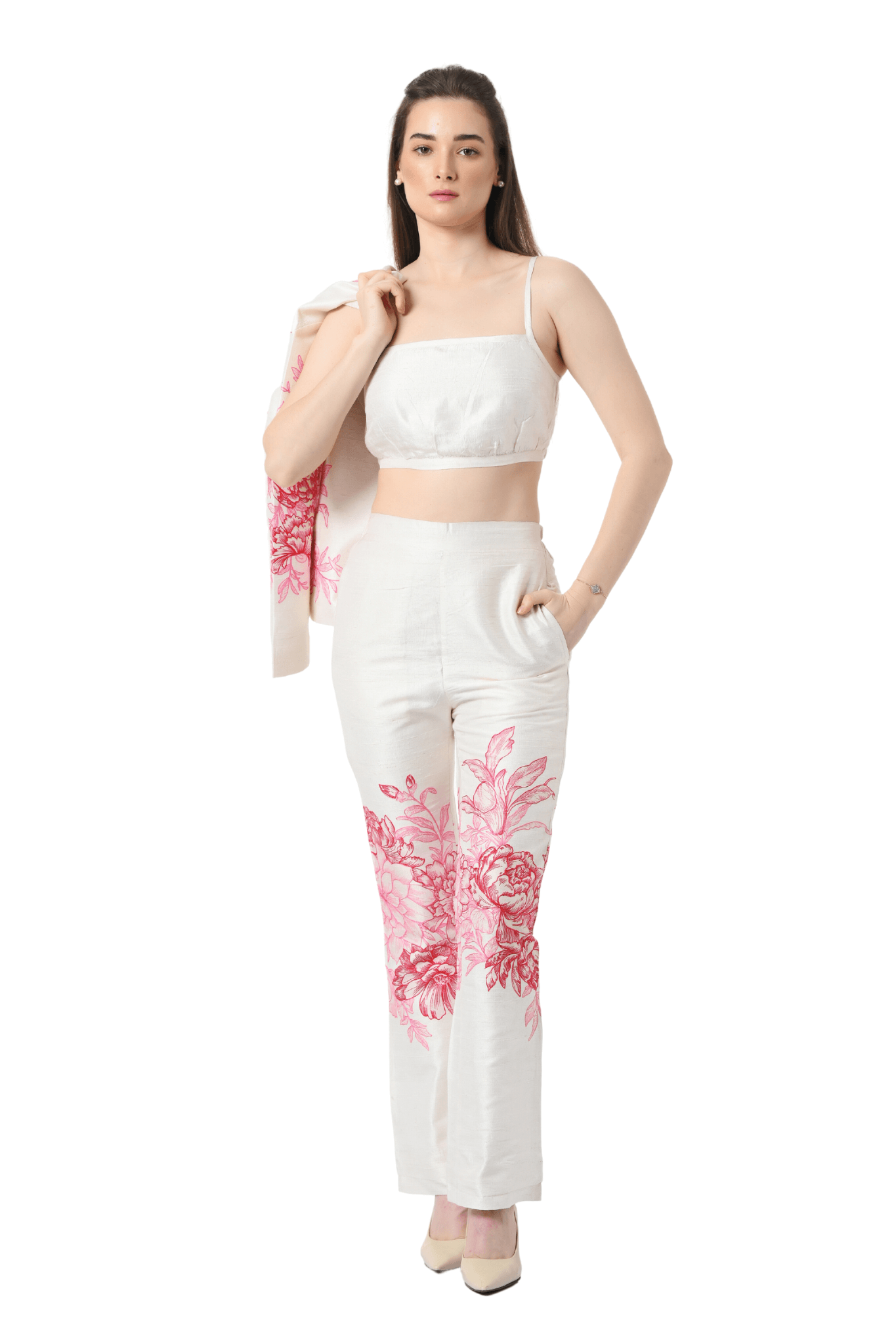 Floral Embroidered Silk Co-ord Set