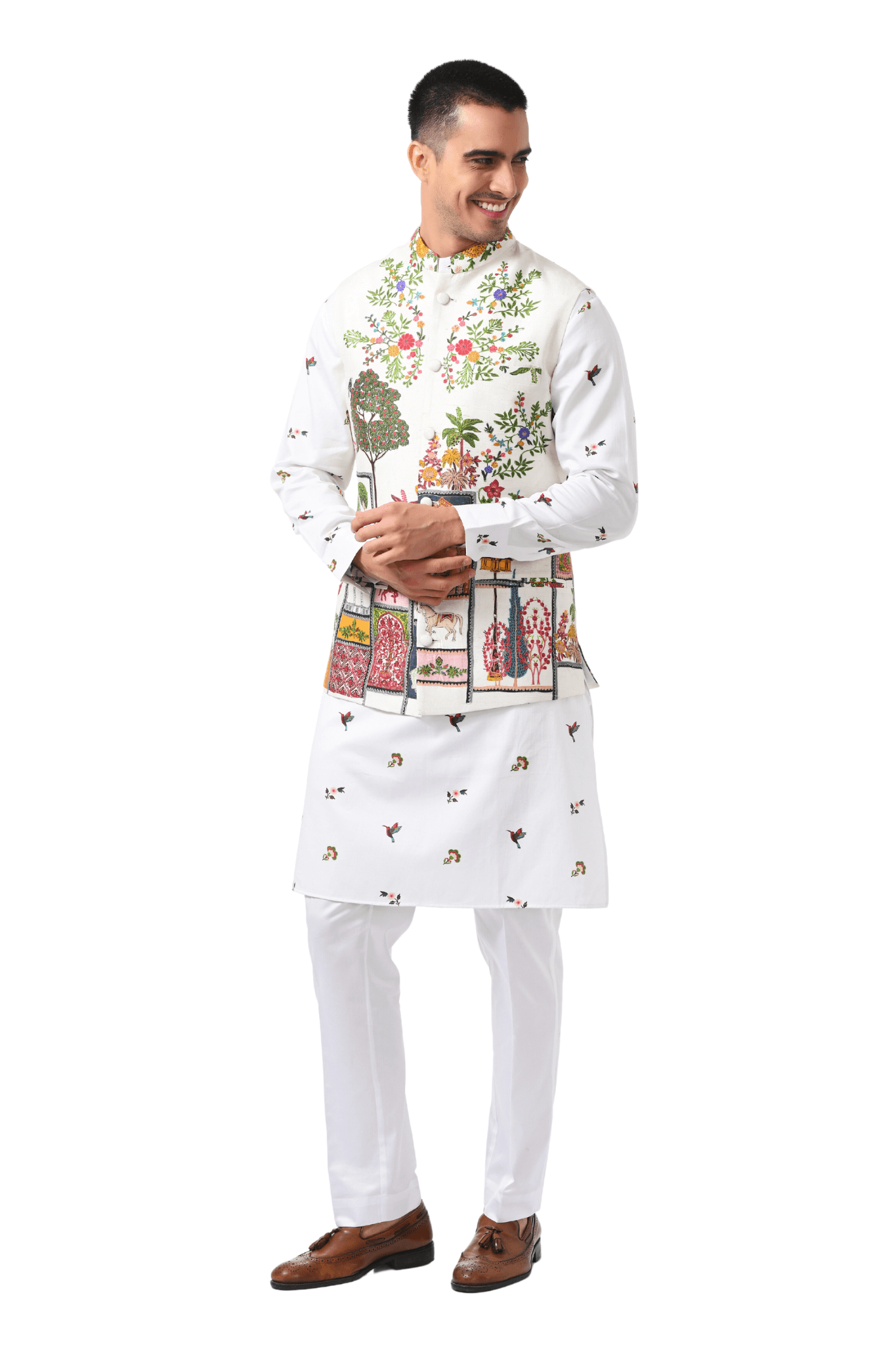 Pure Silk Moroccan Kalamkari Embroidered Nehru Jacket