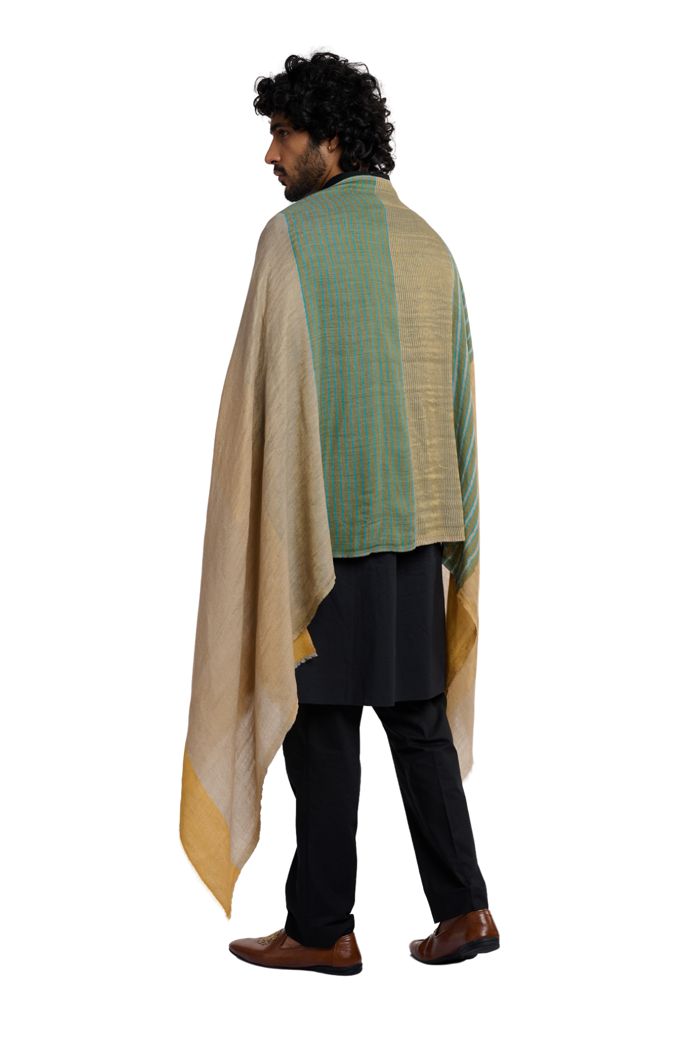 Men's Striper Fine Wool Zari Revesible Stole