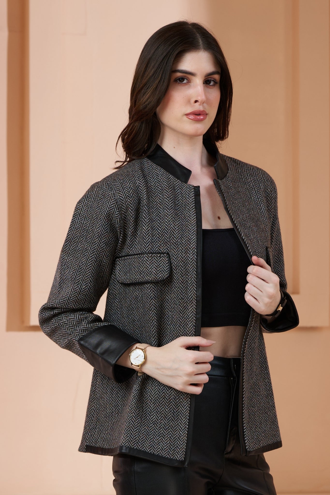 Herringbone Women Wool Short Jacket