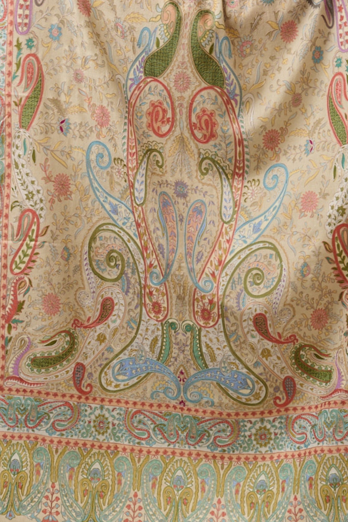 Taroob Soft Beige Wool Kalamkari Stole