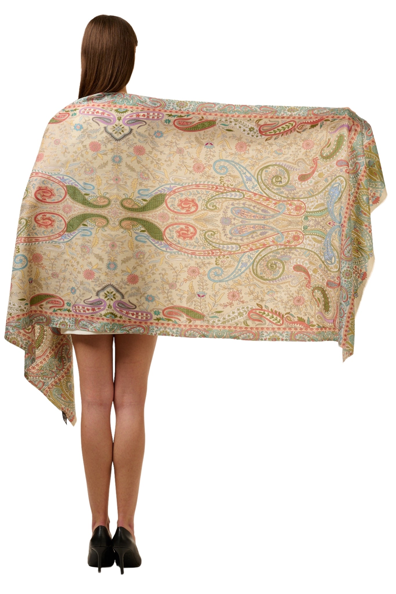 Taroob Soft Beige Wool Kalamkari Stole