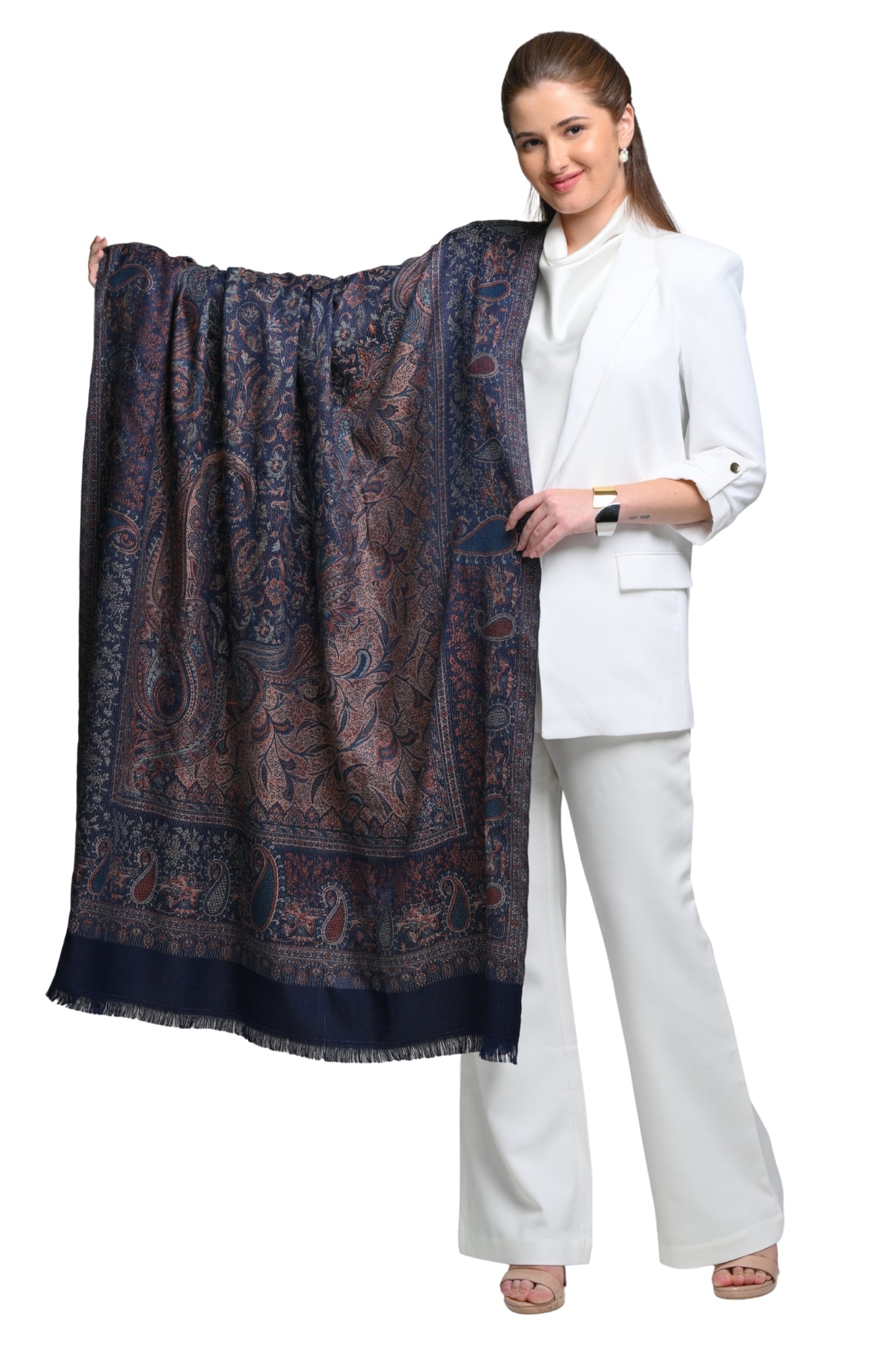 Taroob Gift Set of Silk Kaani Stole for Him & Faux Pashmina Jamawar Shawl for Her