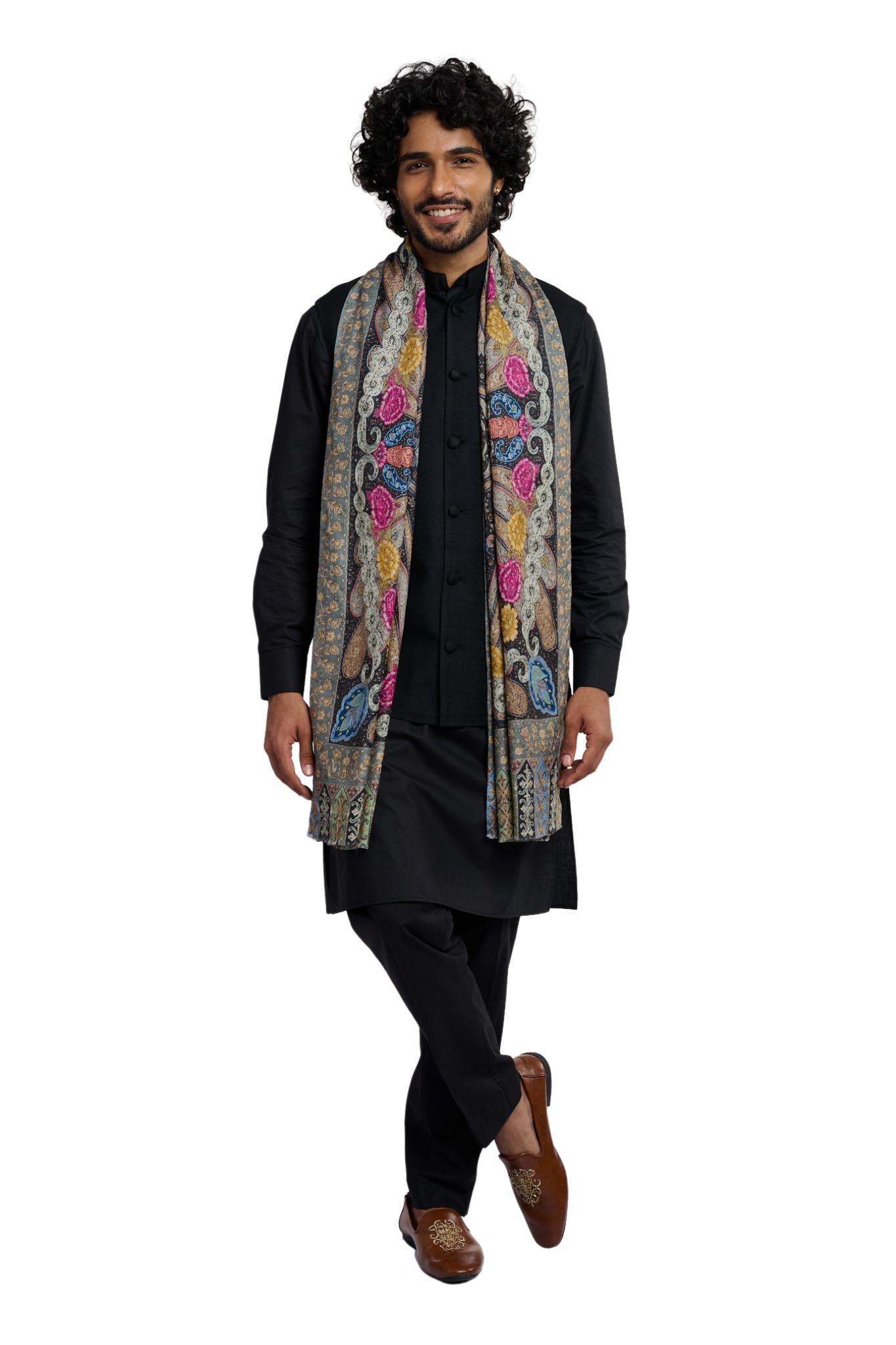 Men's Glorious Floral Fine Wool Kalamkari Stole