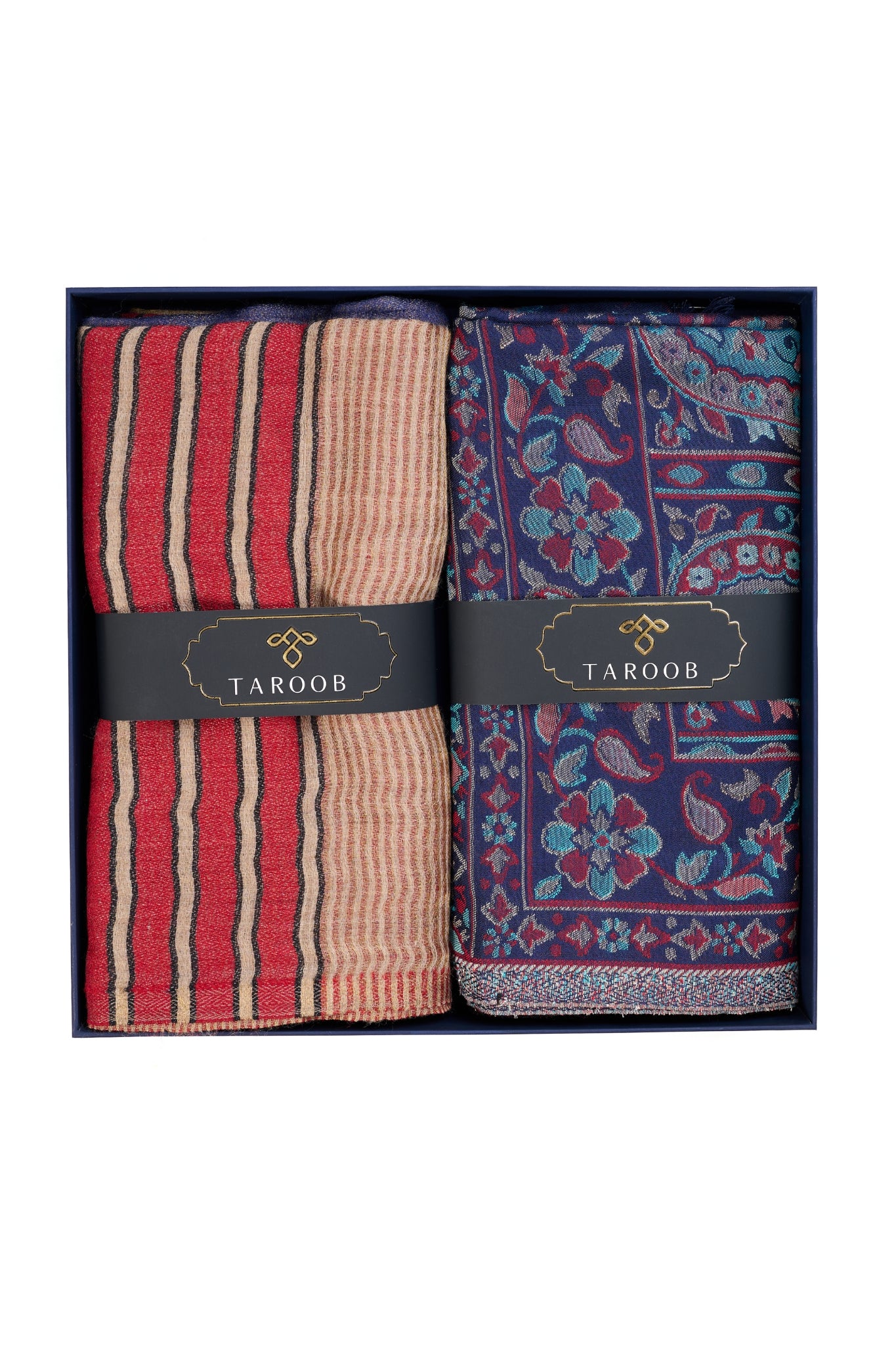 Gift Set of Super Soft Silk Kaani Stole for Him & Wool Zari Stole for Her