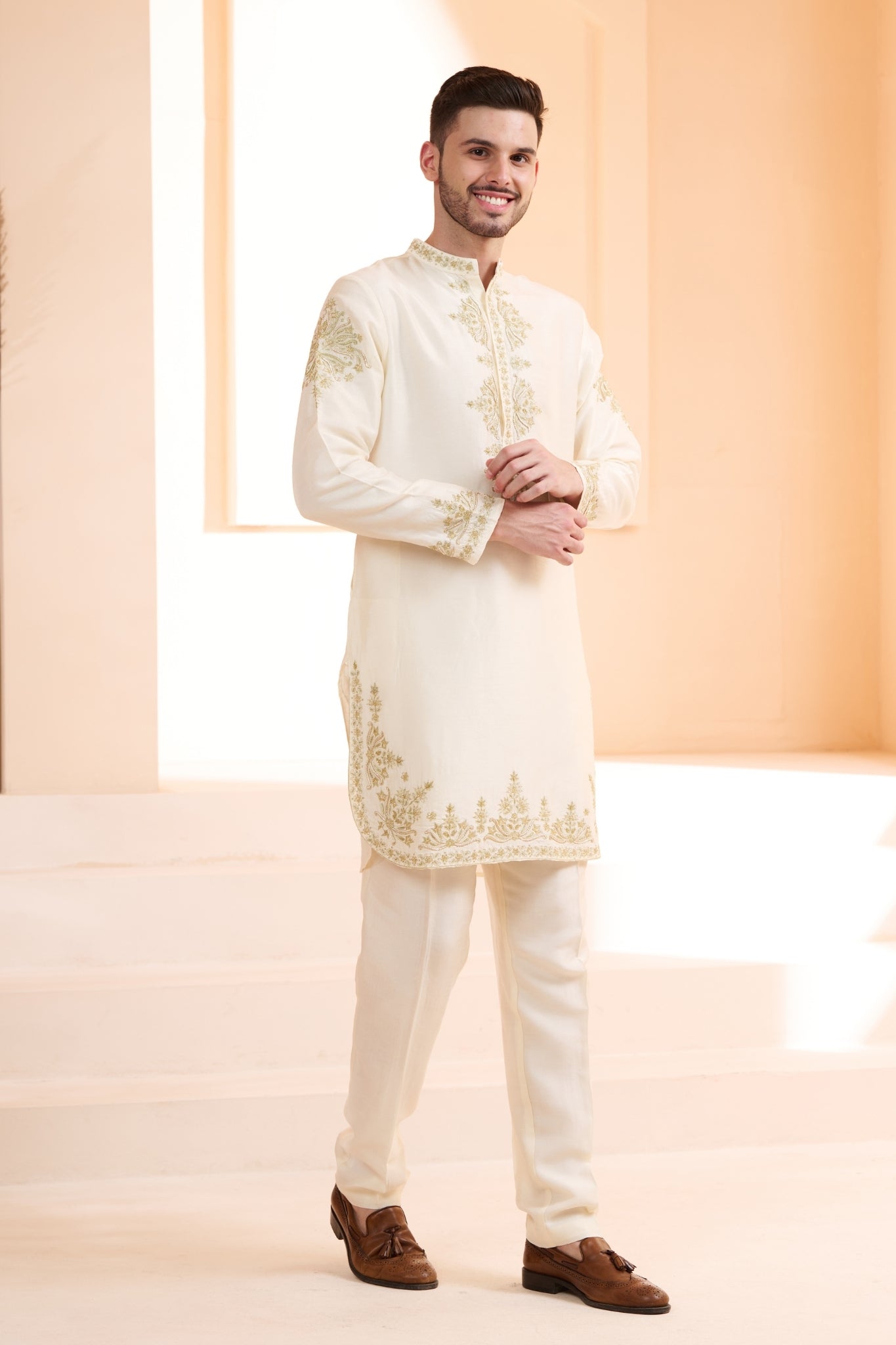 Hand Embroidered Zardozi Kurta Pajama Set