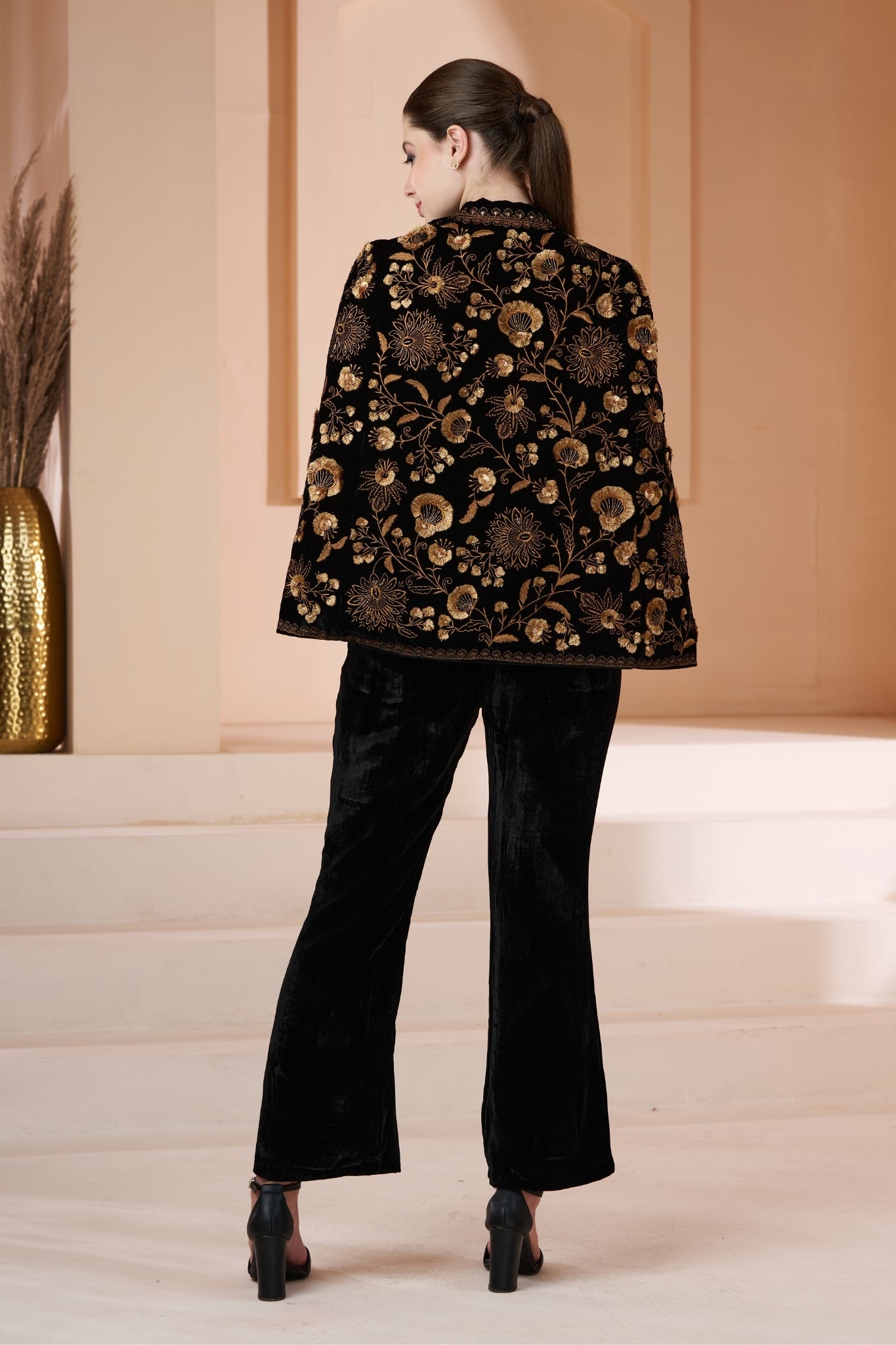 Hand Embroidered Floral Velvet Cape