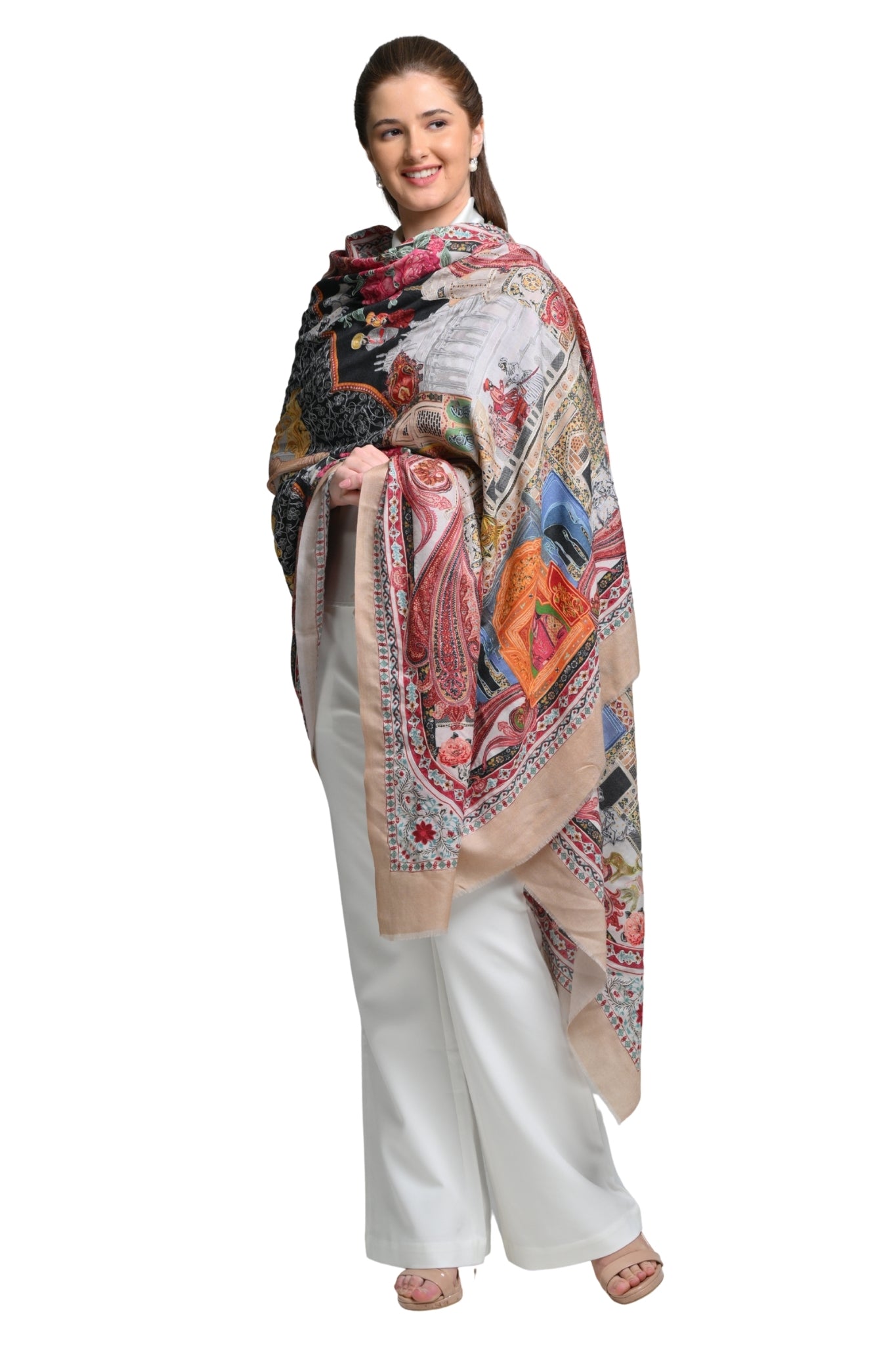 Taroob Fine Wool Maharaj Darbar Kalamkari Shawl