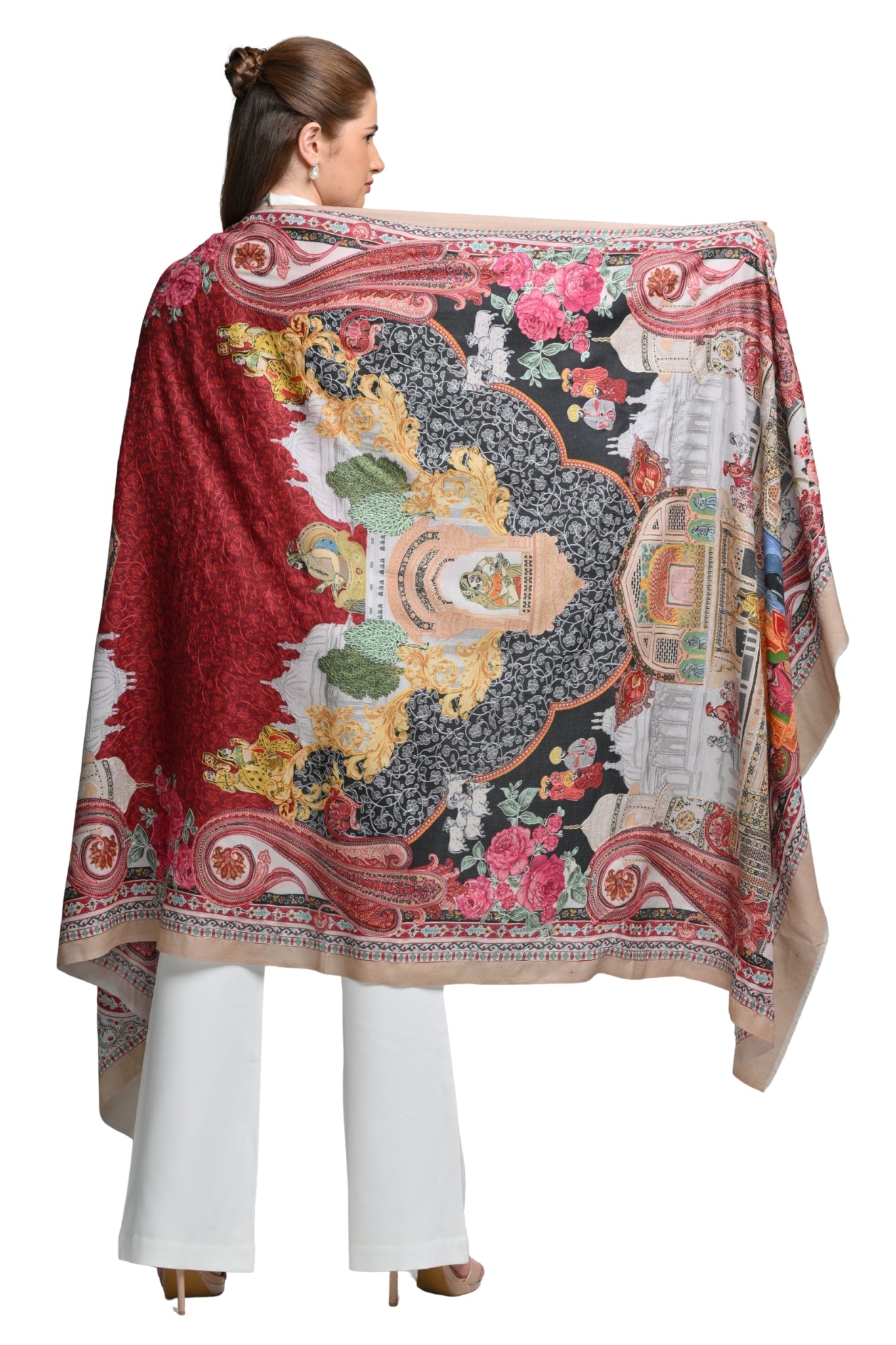 Taroob Fine Wool Maharaj Darbar Kalamkari Shawl