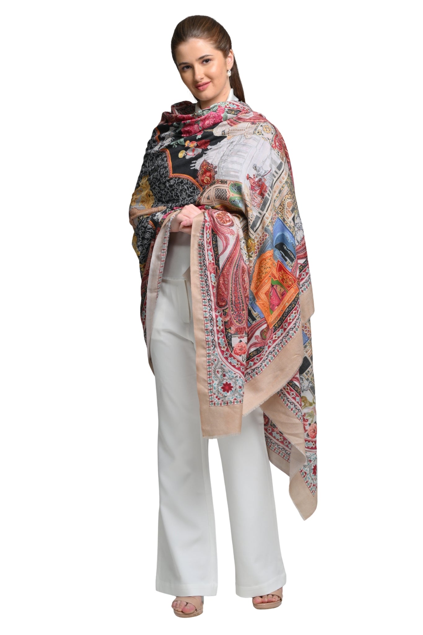 Taroob Fine Wool Maharaj Darbar Kalamkari Shawl