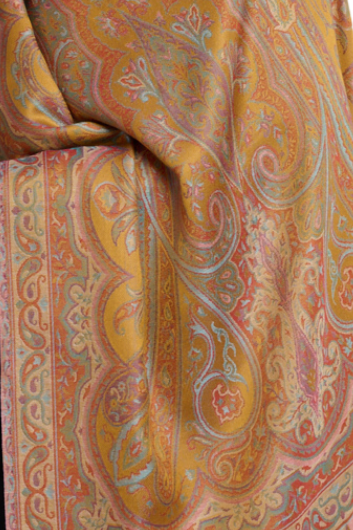 Men's Golden Paisley Silk Jamawar Stole