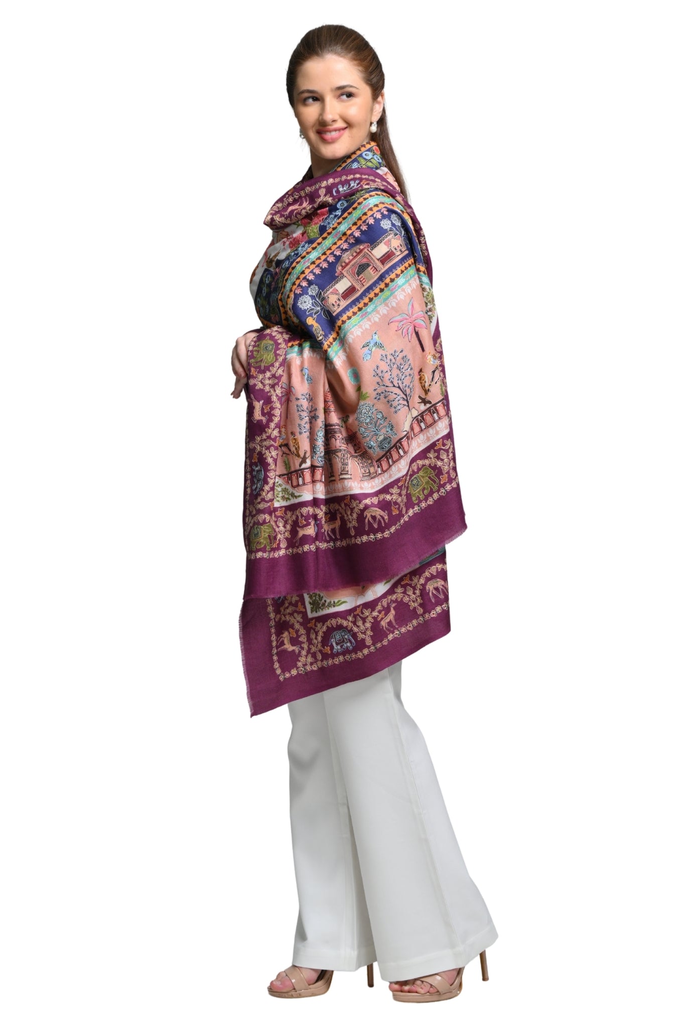 Taroob Shahi Darbar Wool Kalamkari Shawl