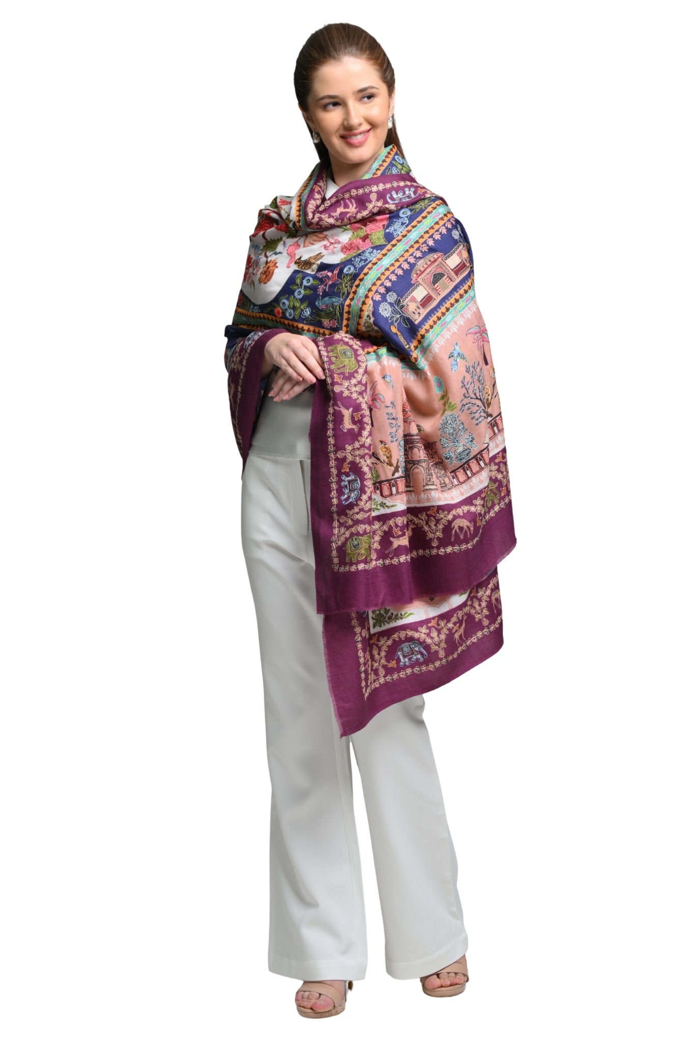 Taroob Shahi Darbar Wool Kalamkari Shawl