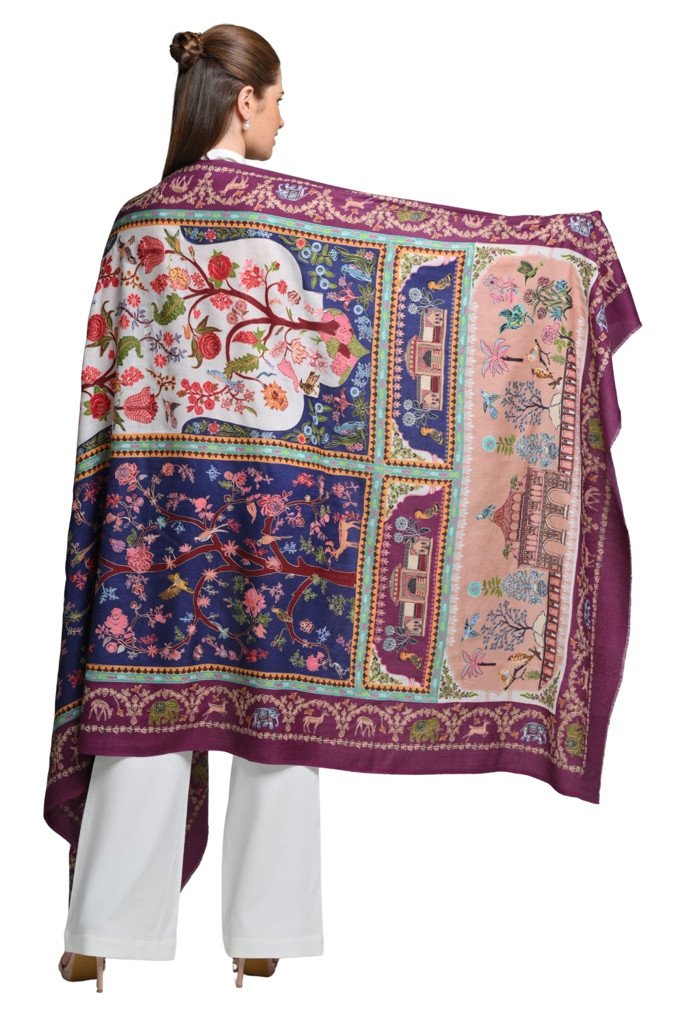 Taroob Shahi Darbar Wool Kalamkari Shawl