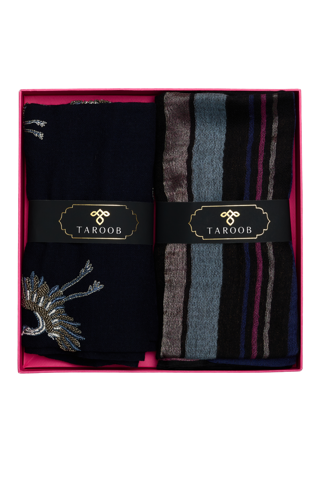 Gift Set of Embroidered Wool Silk Stole for Her & Zari Stole for Him