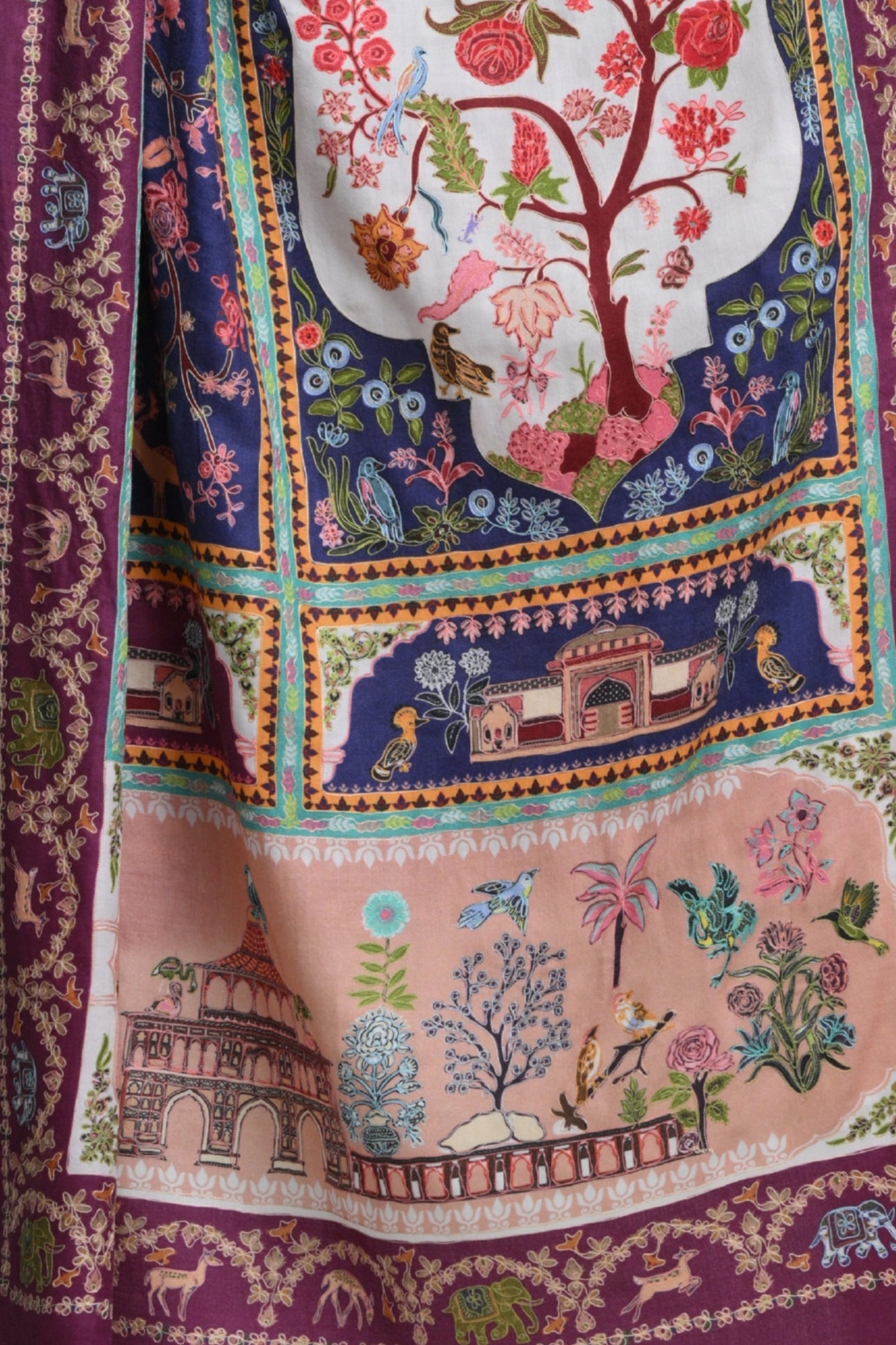 Taroob Shahi Darbar Wool Kalamkari Shawl