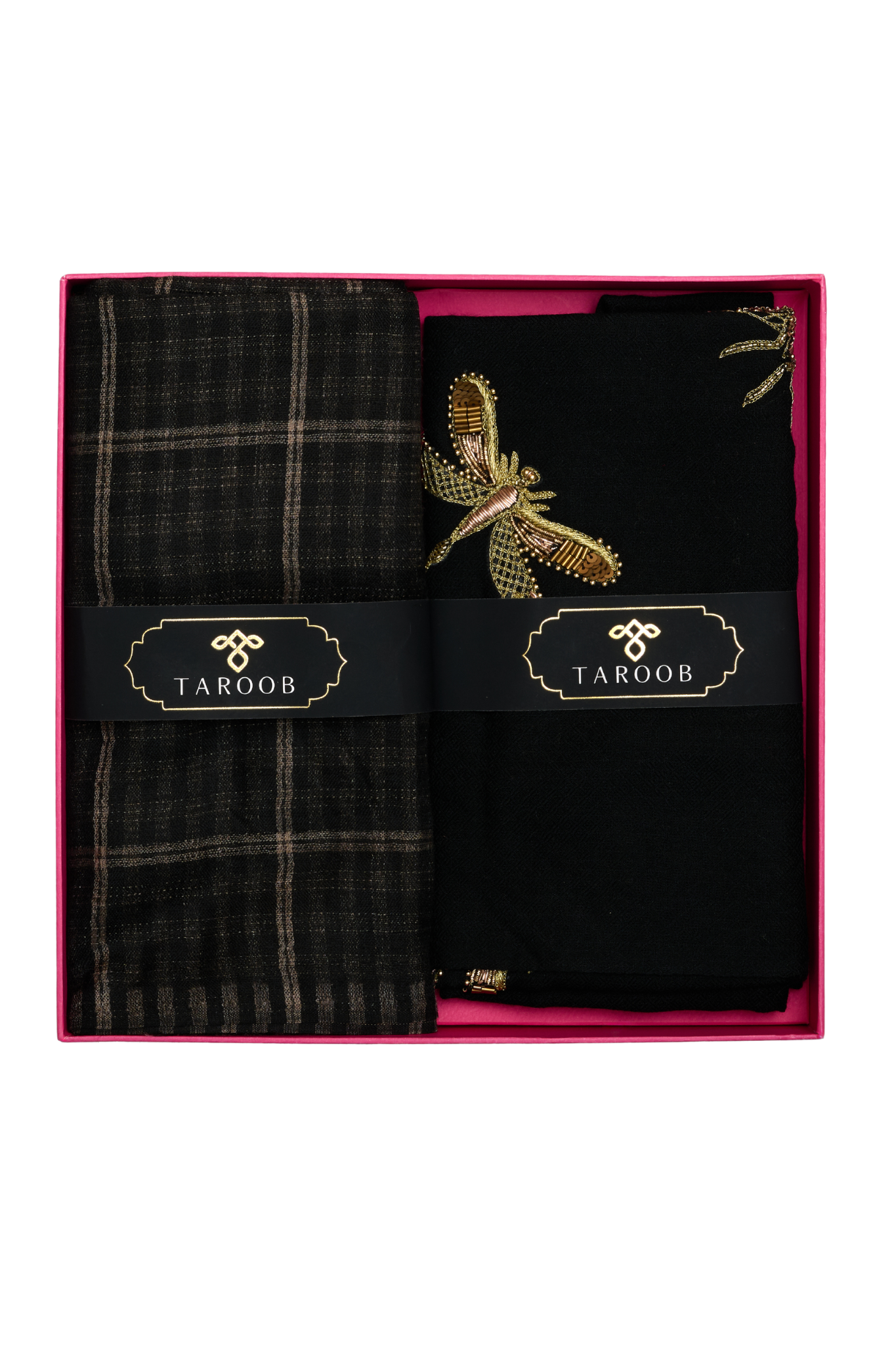 His & Her Gift Set of Checkered Stole for Him & Embroidered Stole for Her