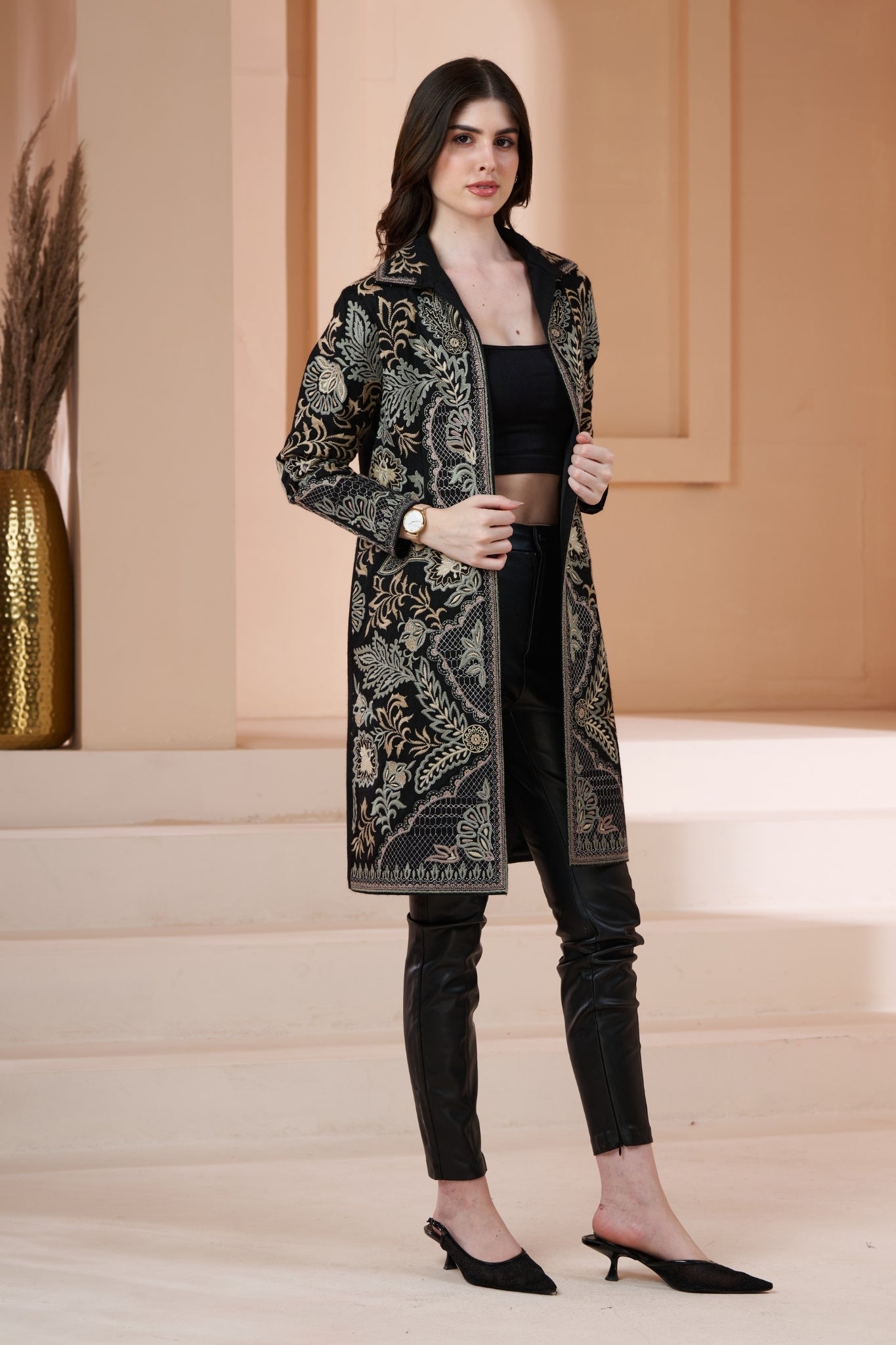 Embroidered Royal Wool Long Coat