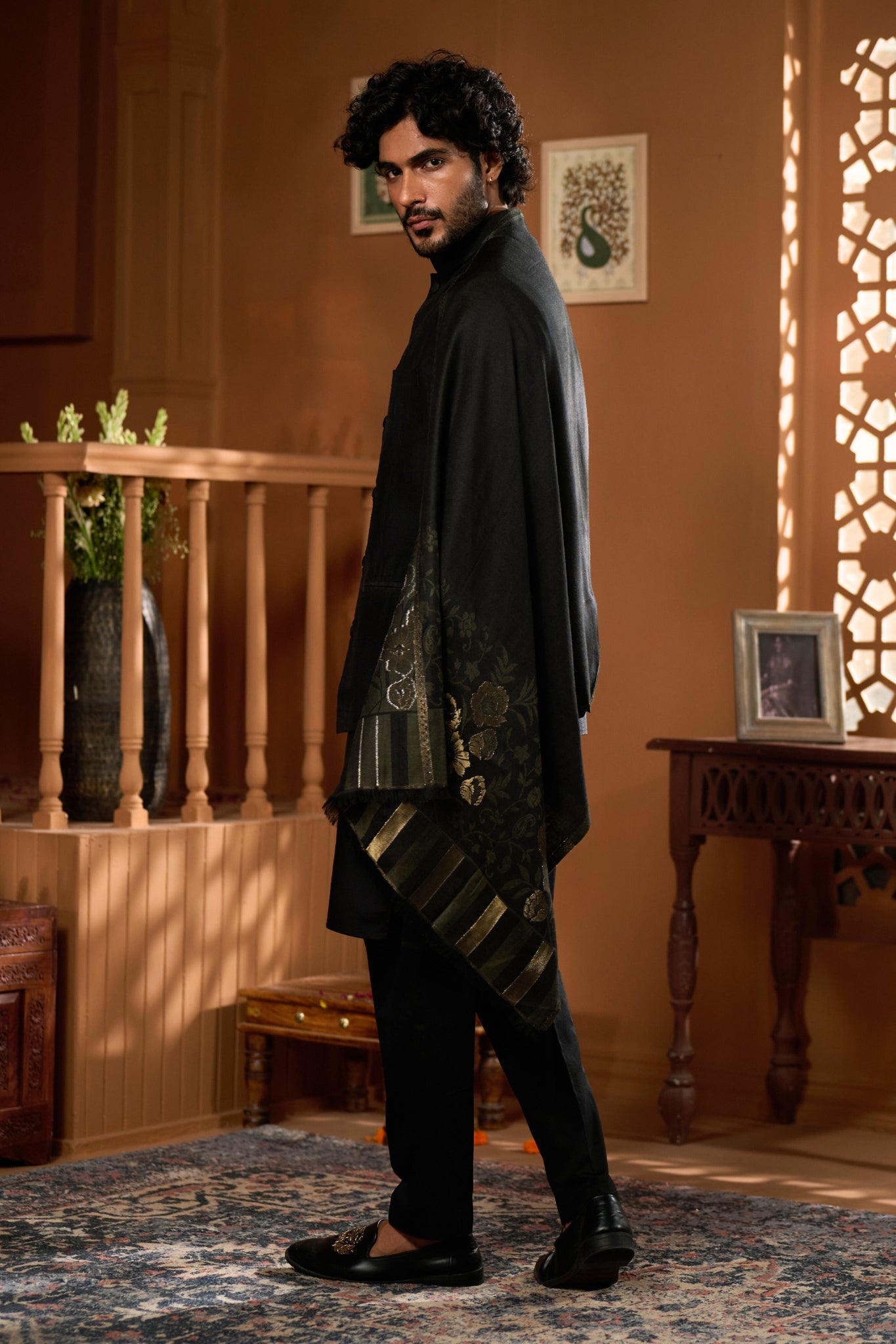 Taroob Silk Floral Border Kaani Stole