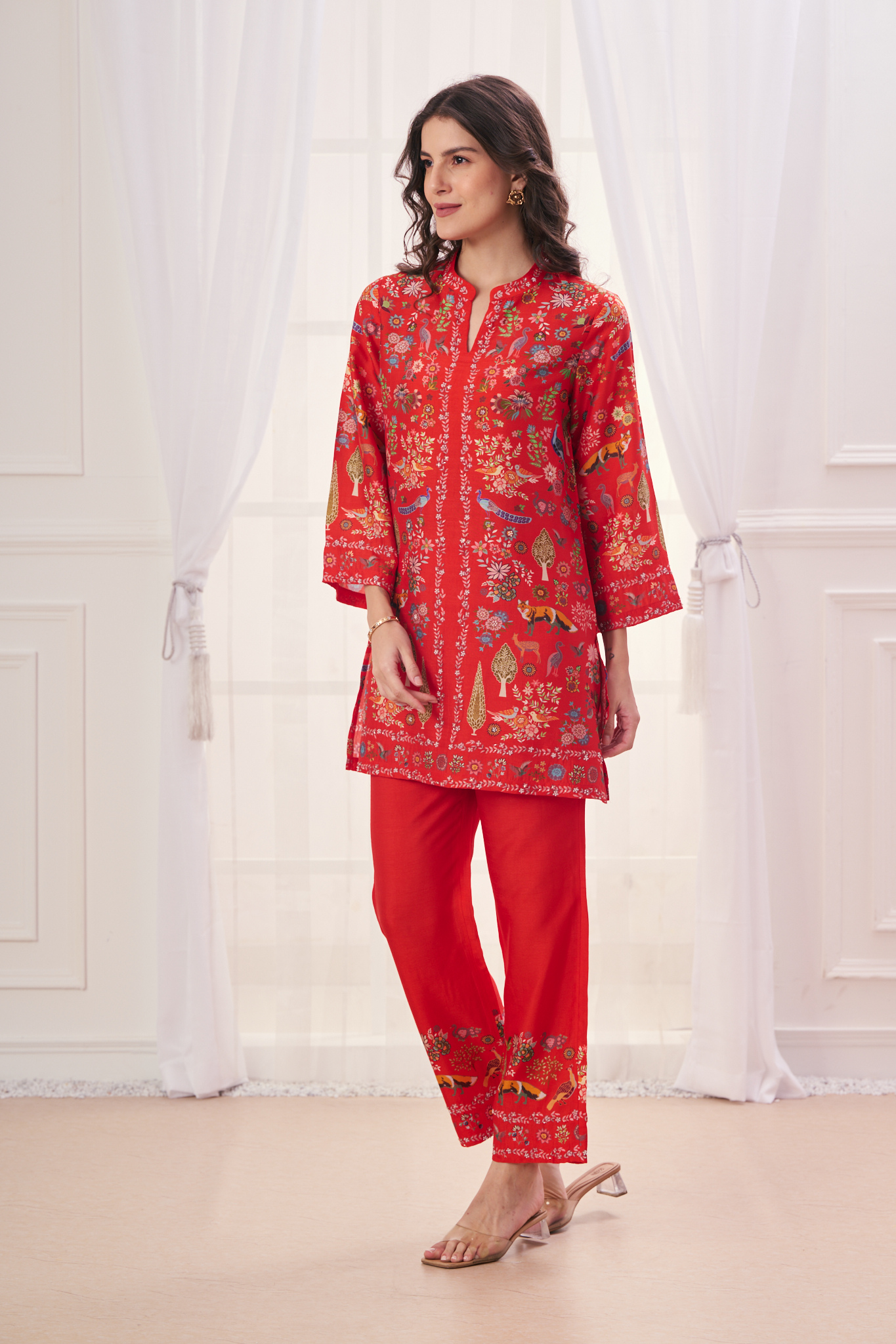 Silk Linen Safari Co-ord Set with Embroidered Highlights