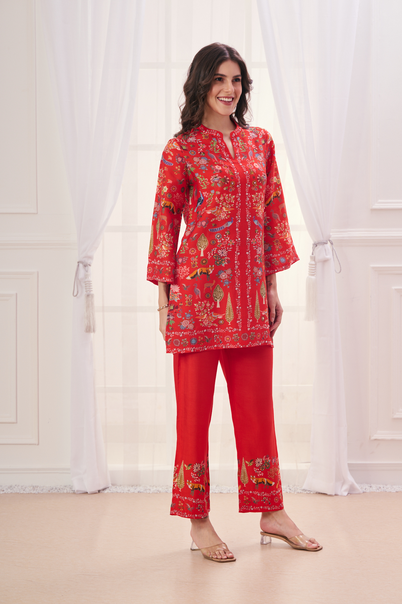 Silk Linen Safari Co-ord Set with Embroidered Highlights