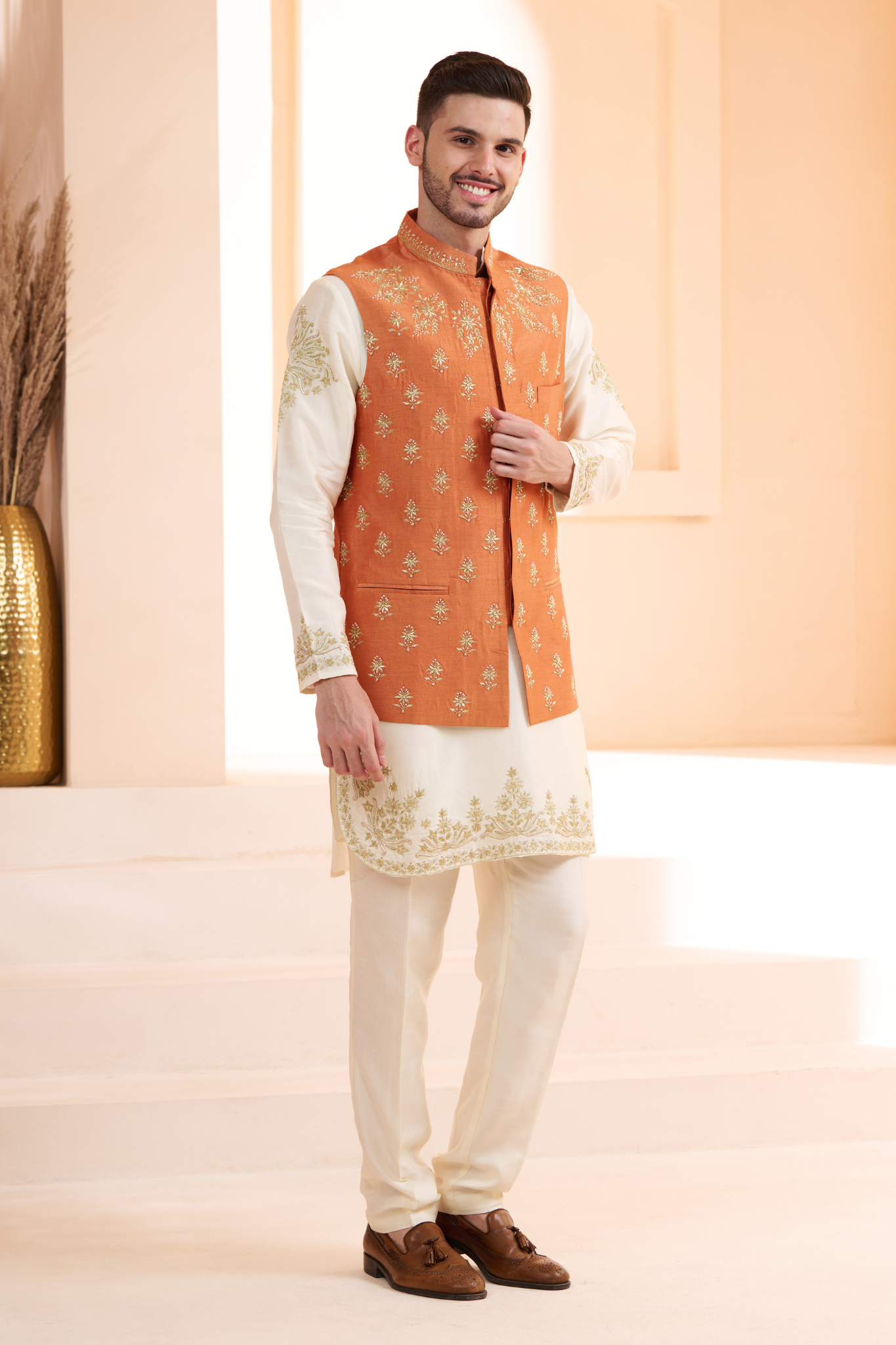 Silk Hand Embellished Nehru Jacket , Men's Bandi