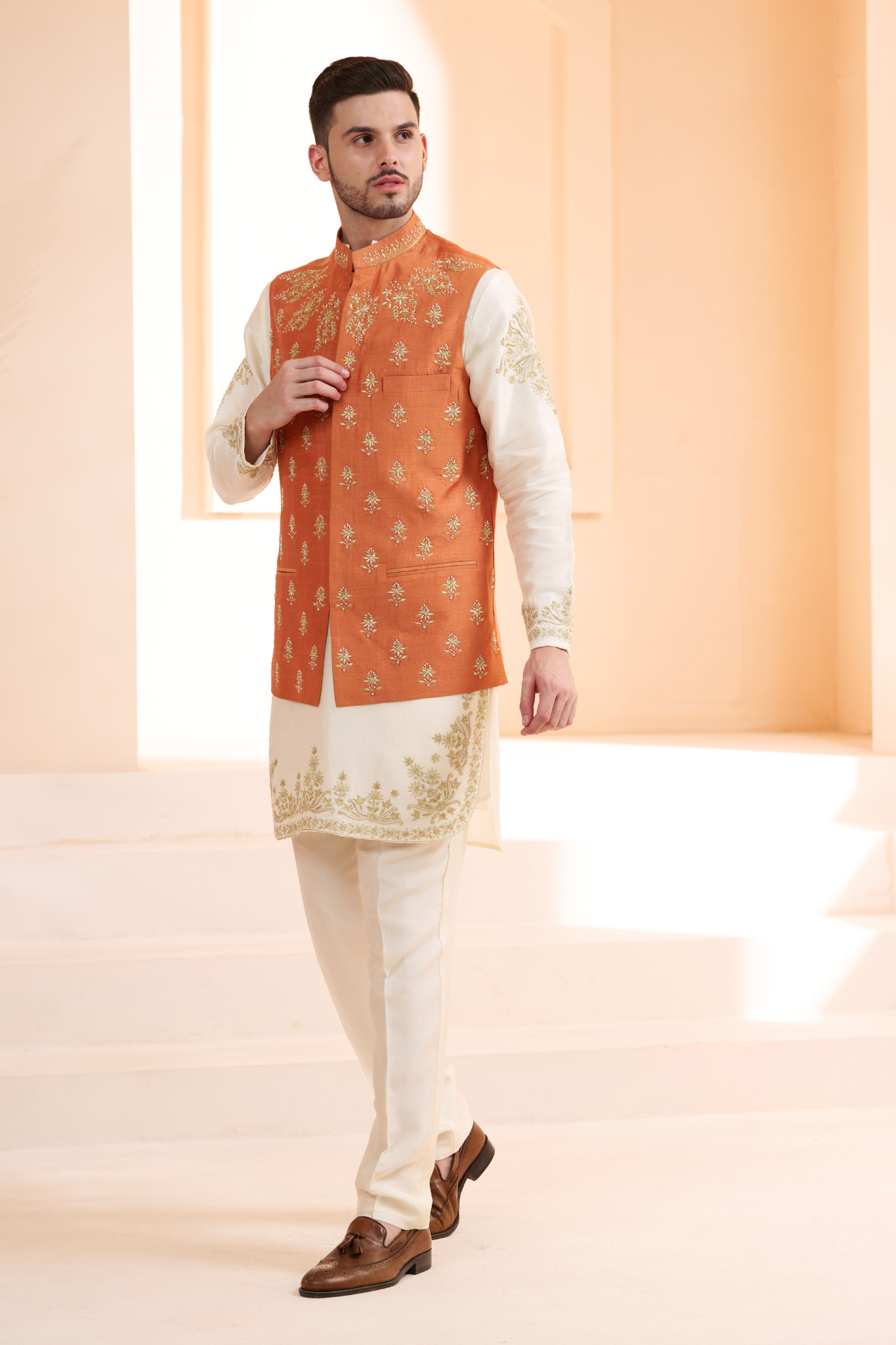 Silk Hand Embellished Nehru Jacket , Men's Bandi