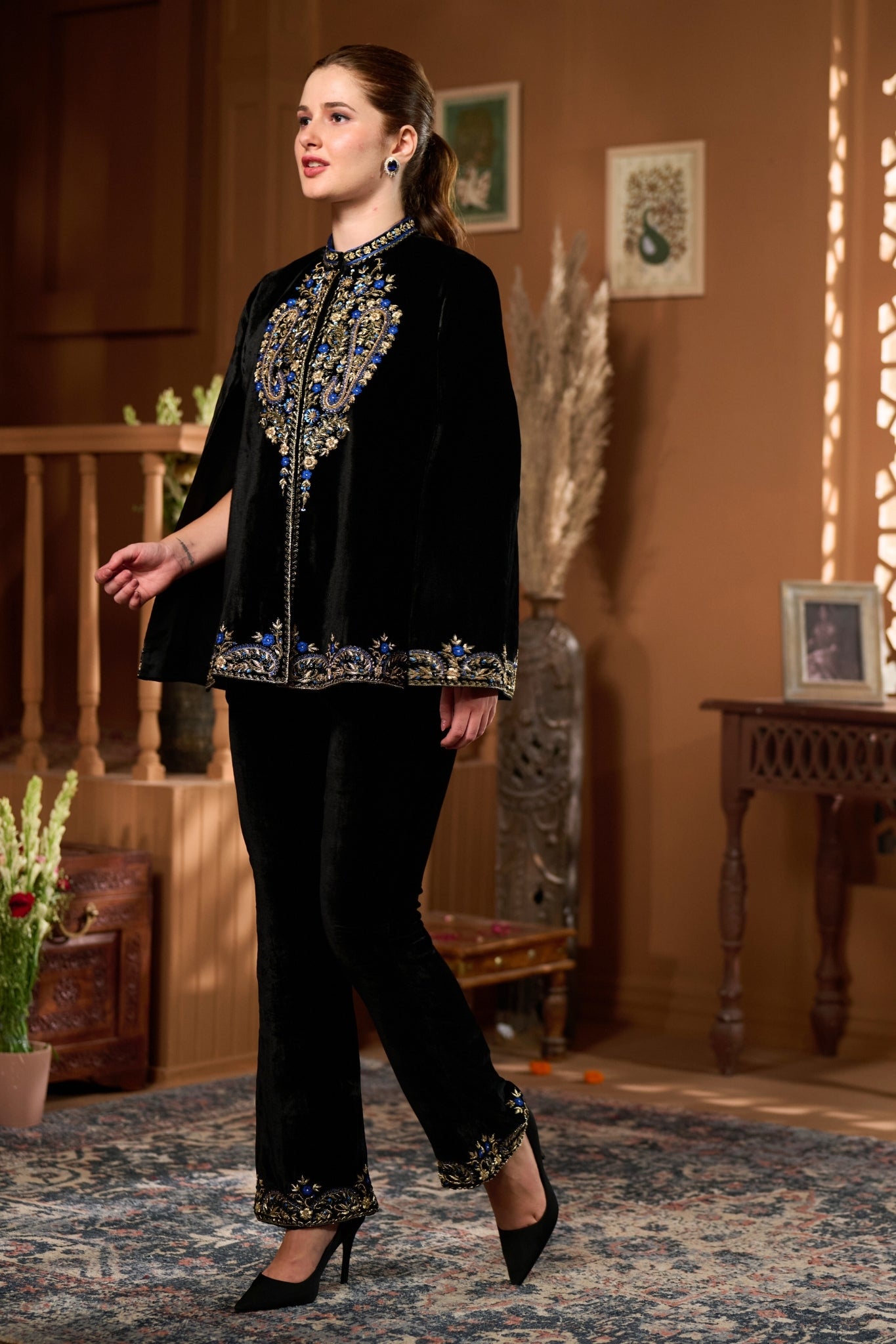 Taroob Velvet  Embroidered Zewar Cape