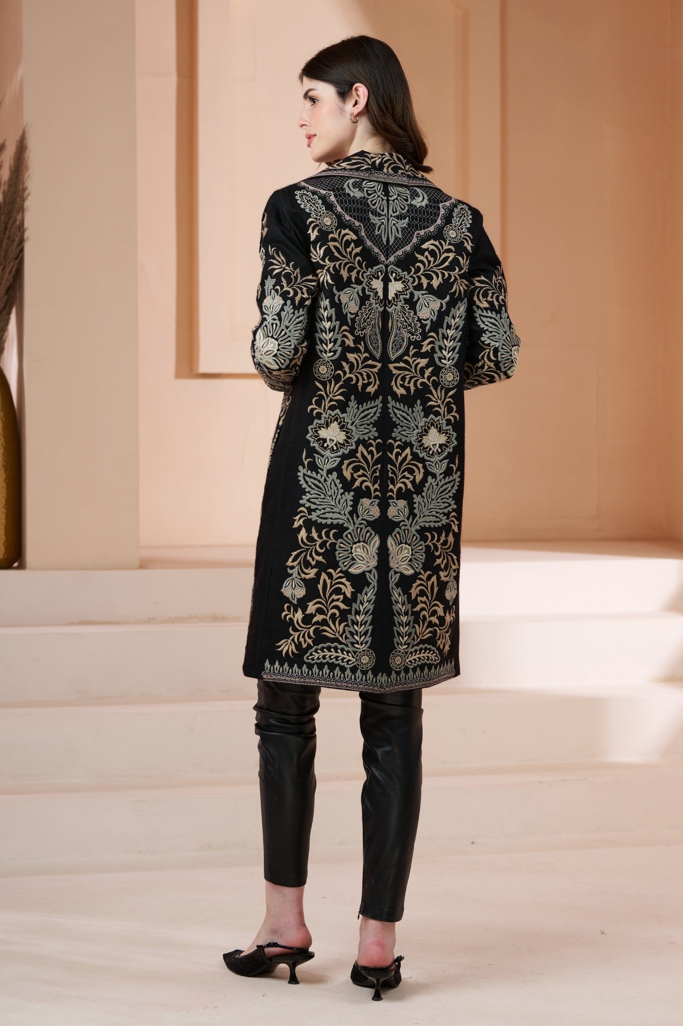 Embroidered Royal Wool Long Coat