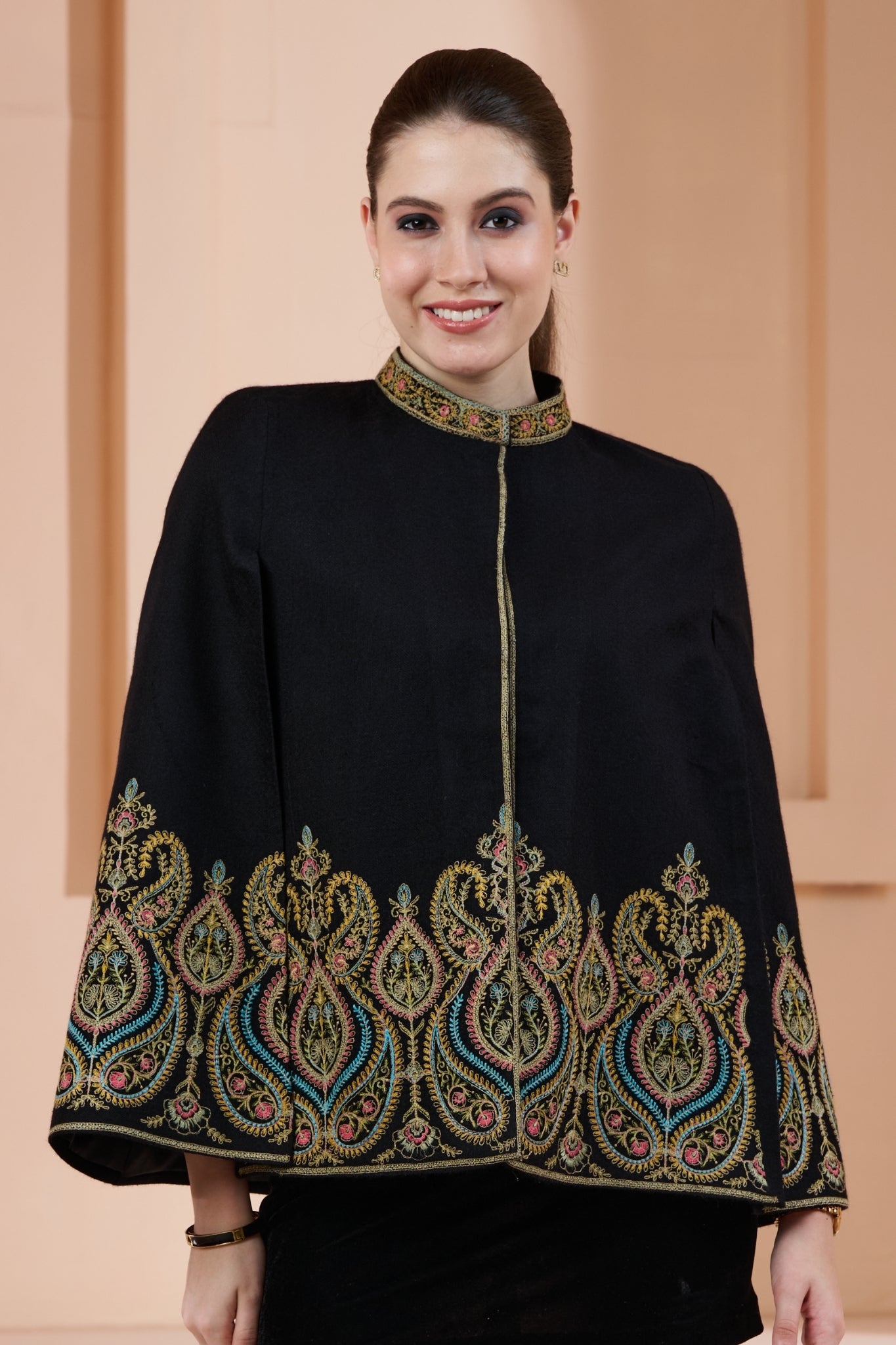 Intricate Sozni Border Embroidered Cape