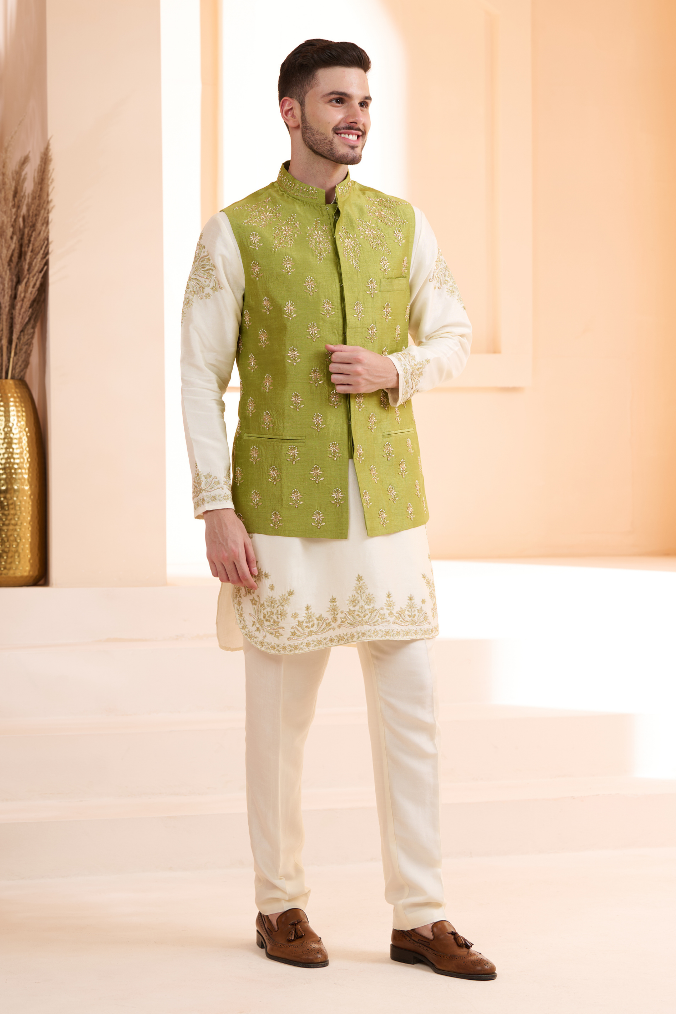 Silk Hand Embellished Nehru Jacket , Men's Bandi