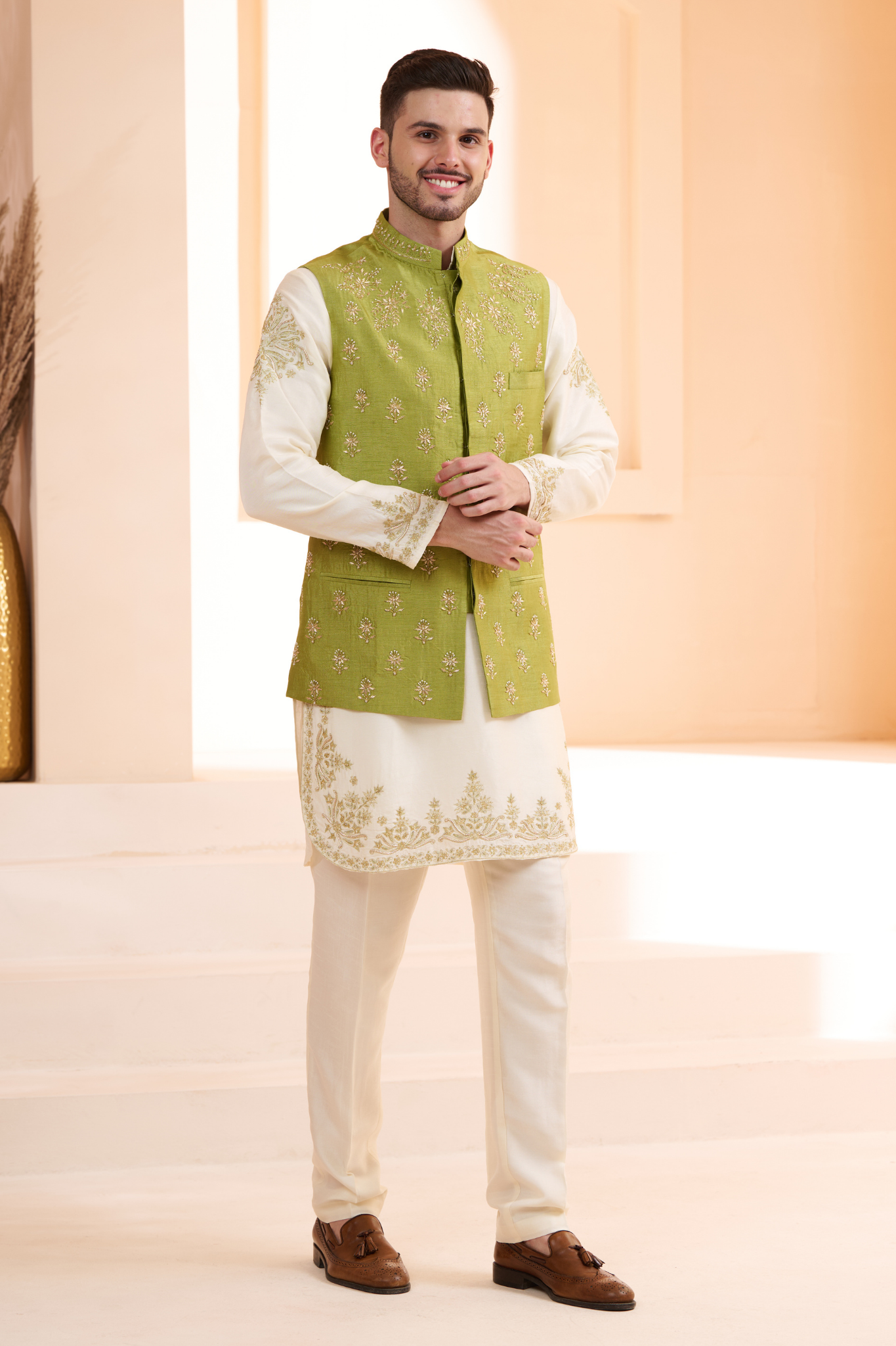 Silk Hand Embellished Nehru Jacket , Men's Bandi