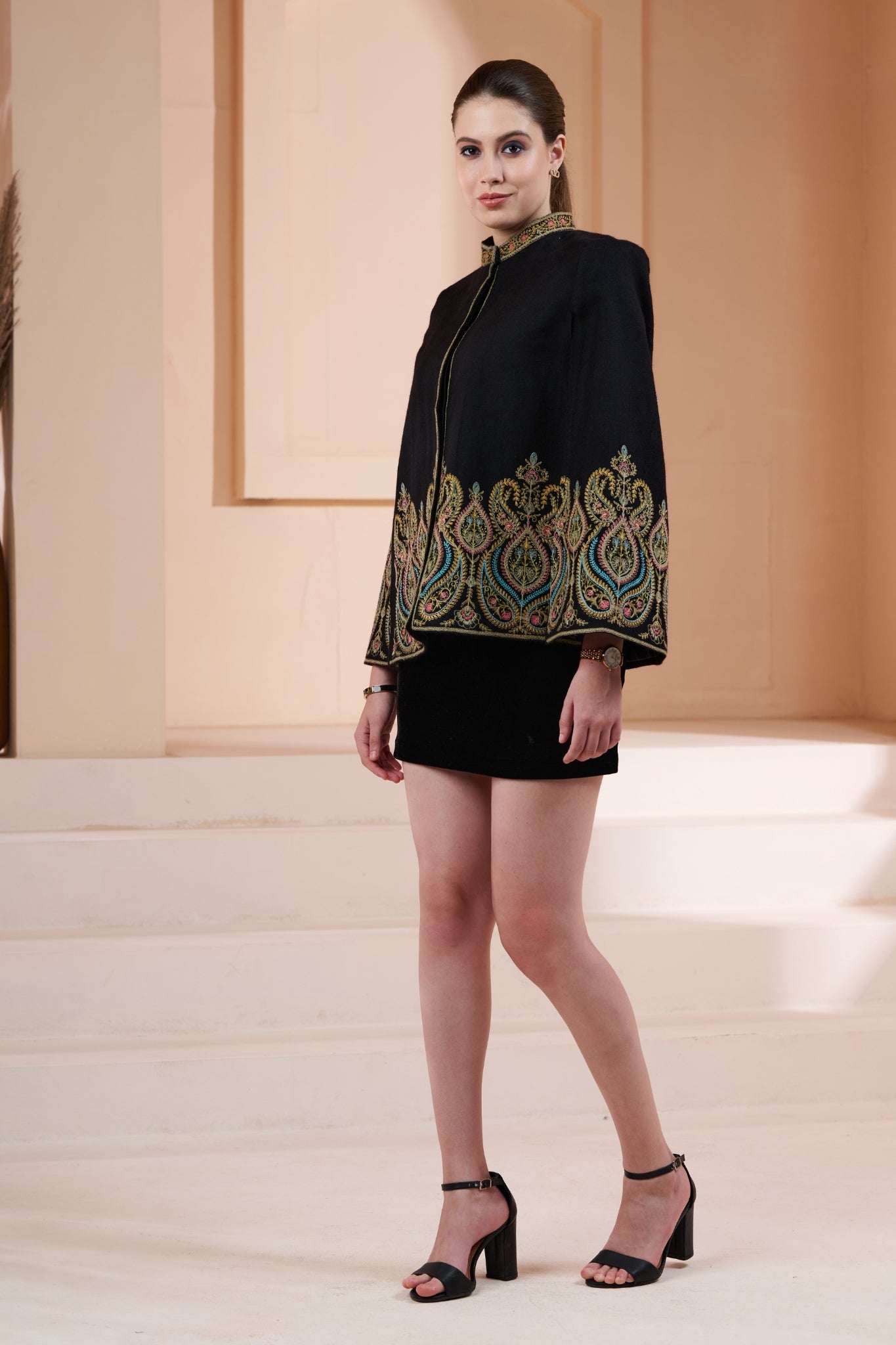 Intricate Sozni Border Embroidered Cape