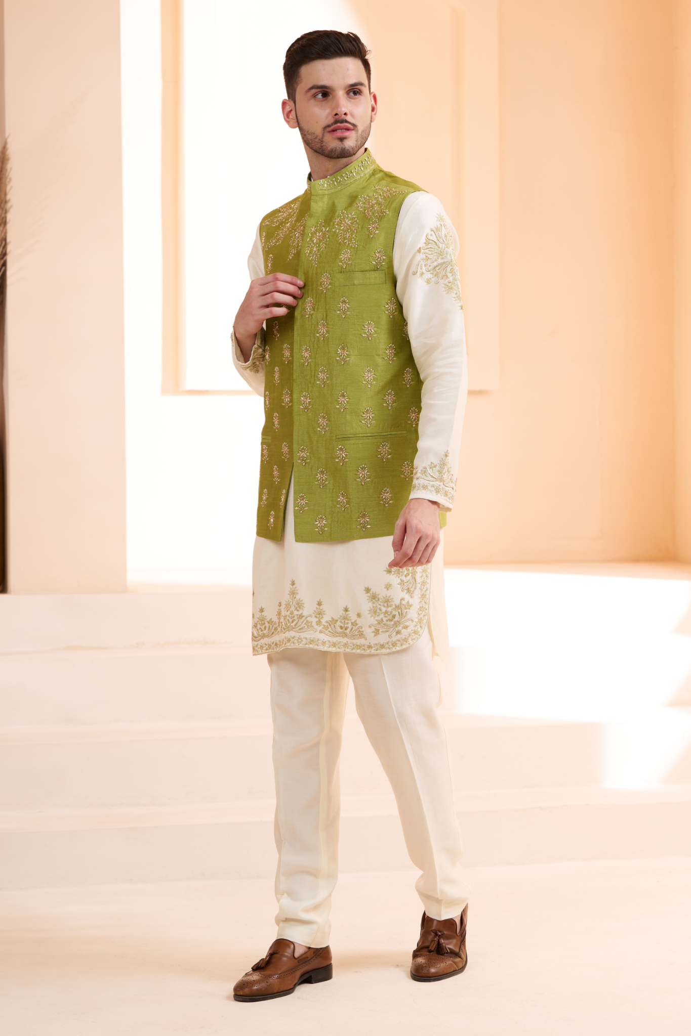 Silk Hand Embellished Nehru Jacket , Men's Bandi