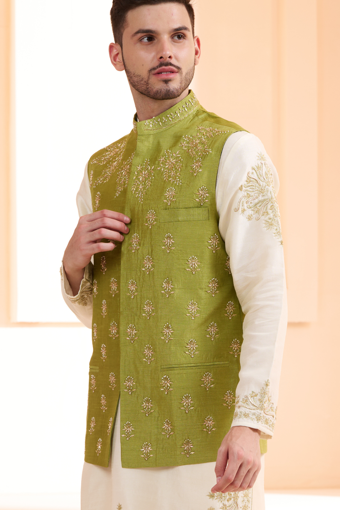 Silk Hand Embellished Nehru Jacket , Men's Bandi