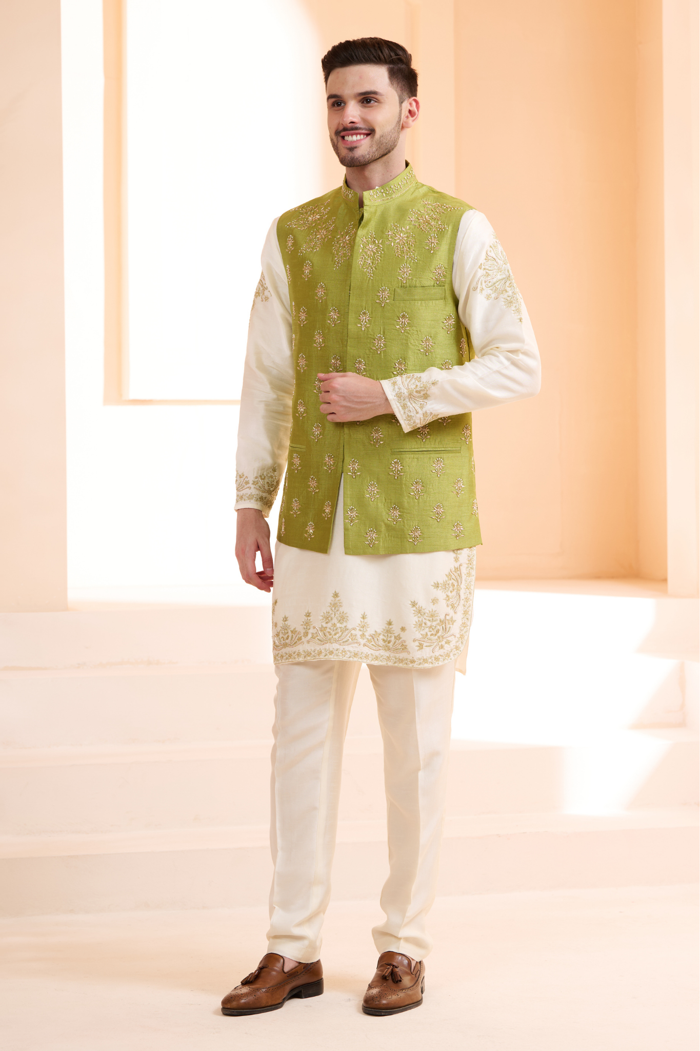 Silk Hand Embellished Nehru Jacket , Men's Bandi