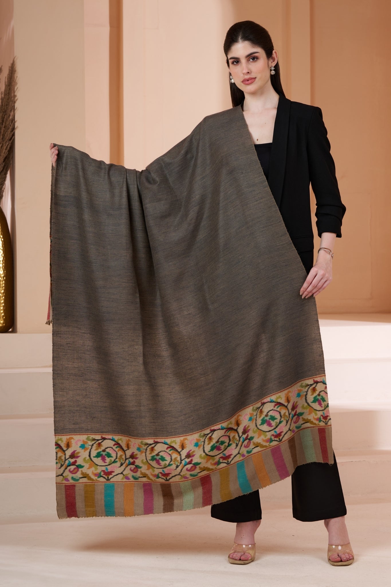 Heirloom Pure Pashmina Hand Reversible Border Kaani Shawl