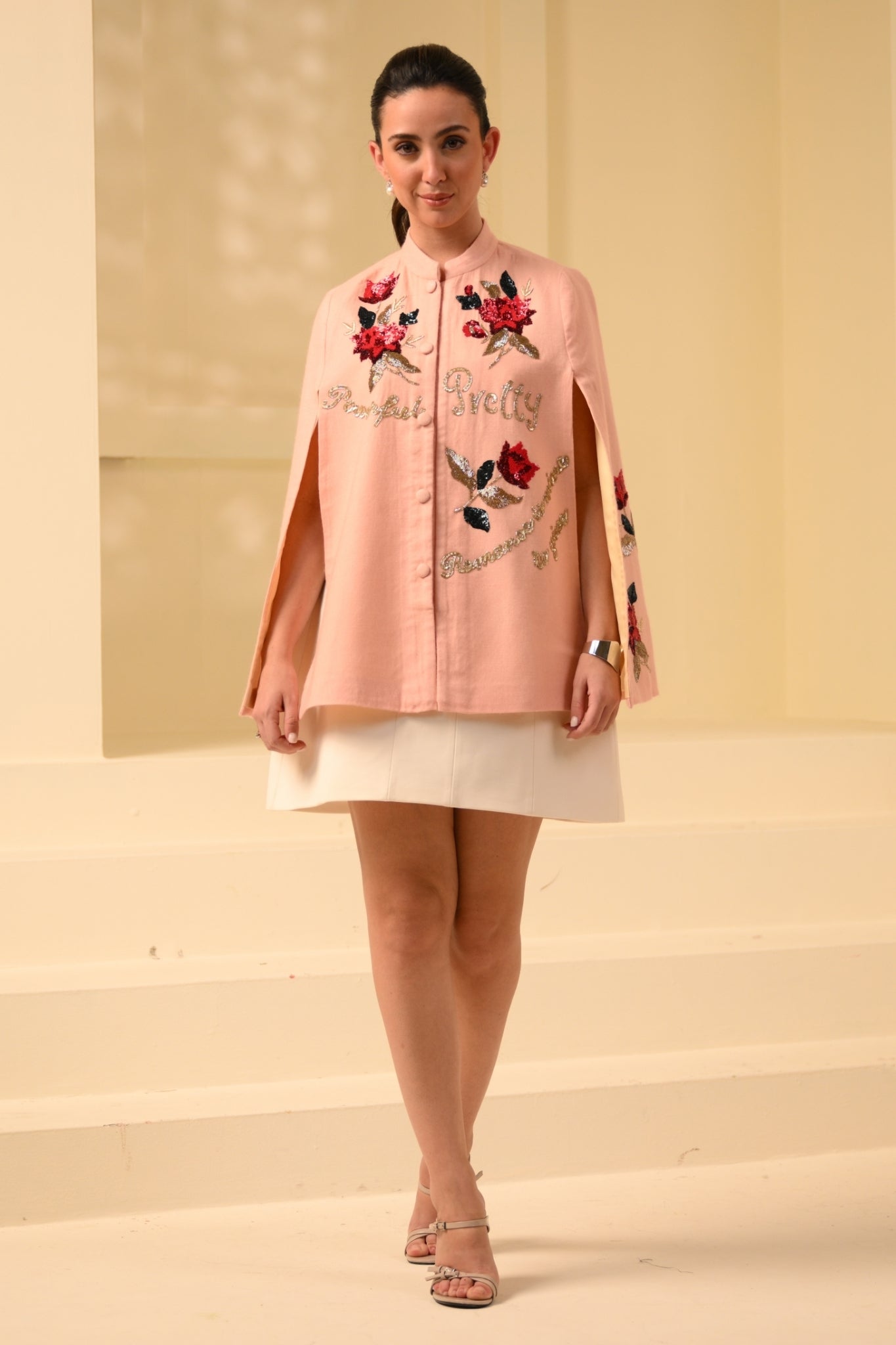 Taroob Scarlet Rose Embellished Cape