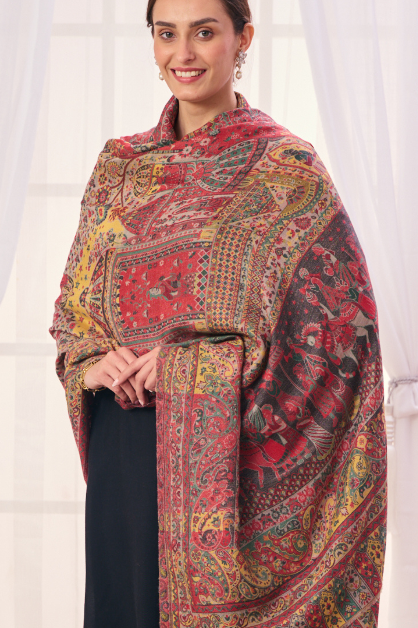 Women's Jaal Mughal Darbar Fine Wool Kaani Shawl