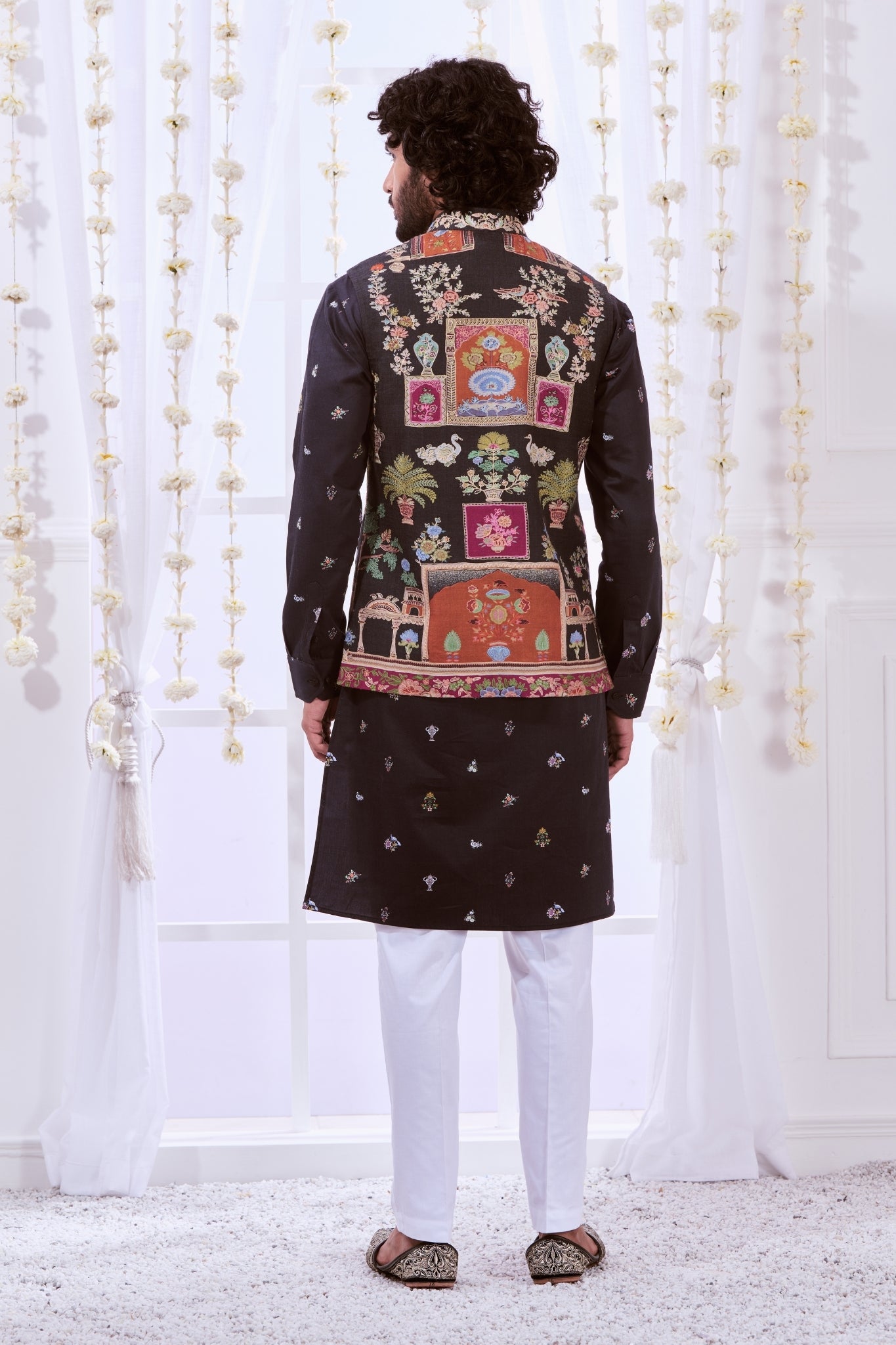 Majestic Darbar Embroidered Kalamkari Nehru Jacket & Kurta Set