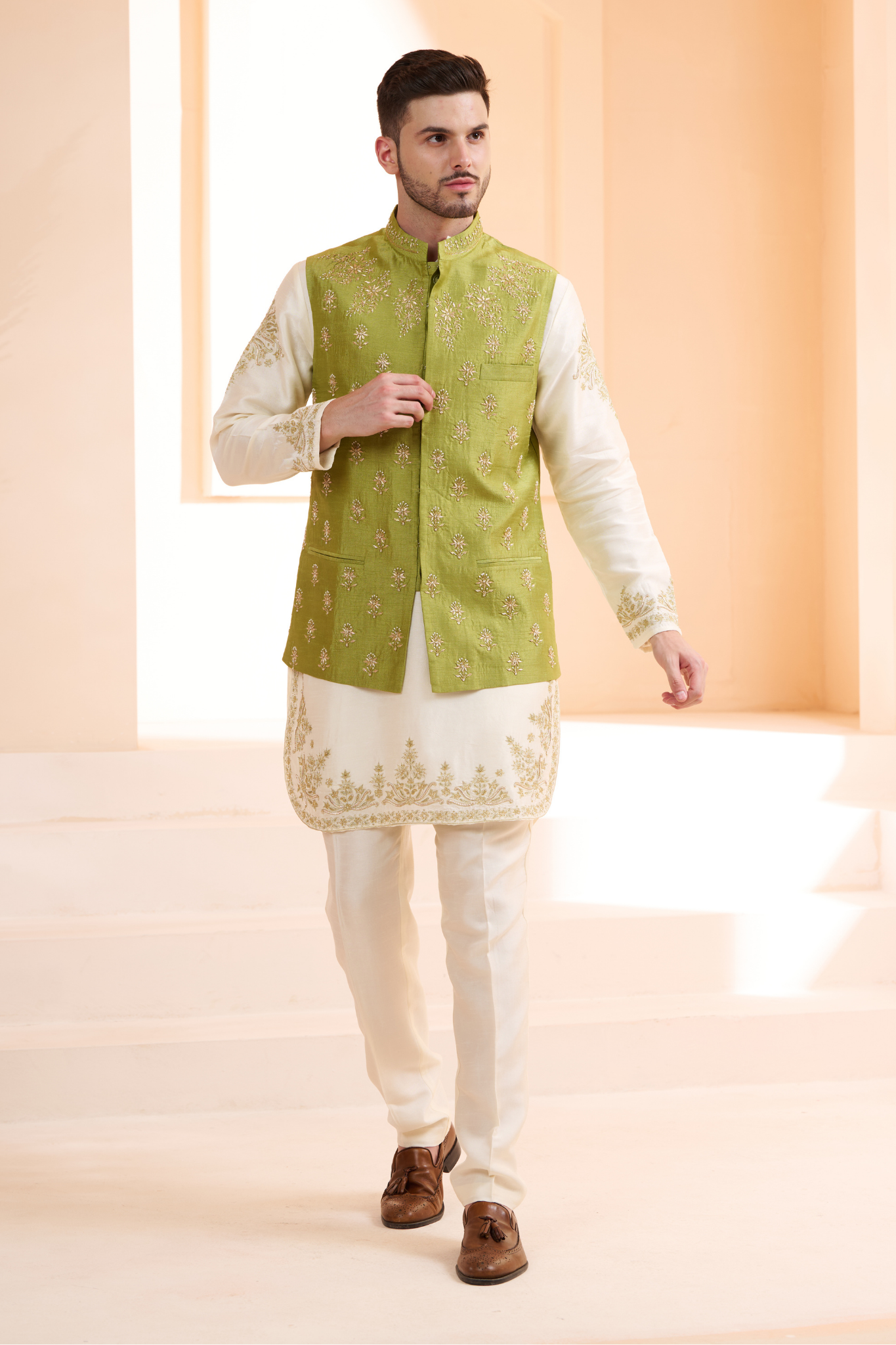 Silk Hand Embellished Nehru Jacket , Men's Bandi