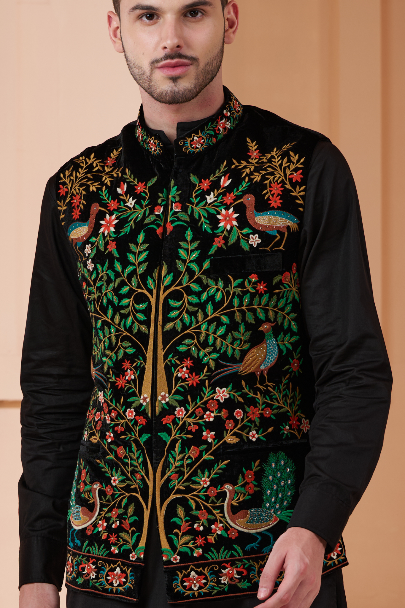 Embroidered Velvet Nehru Jacket , Men's Bandi