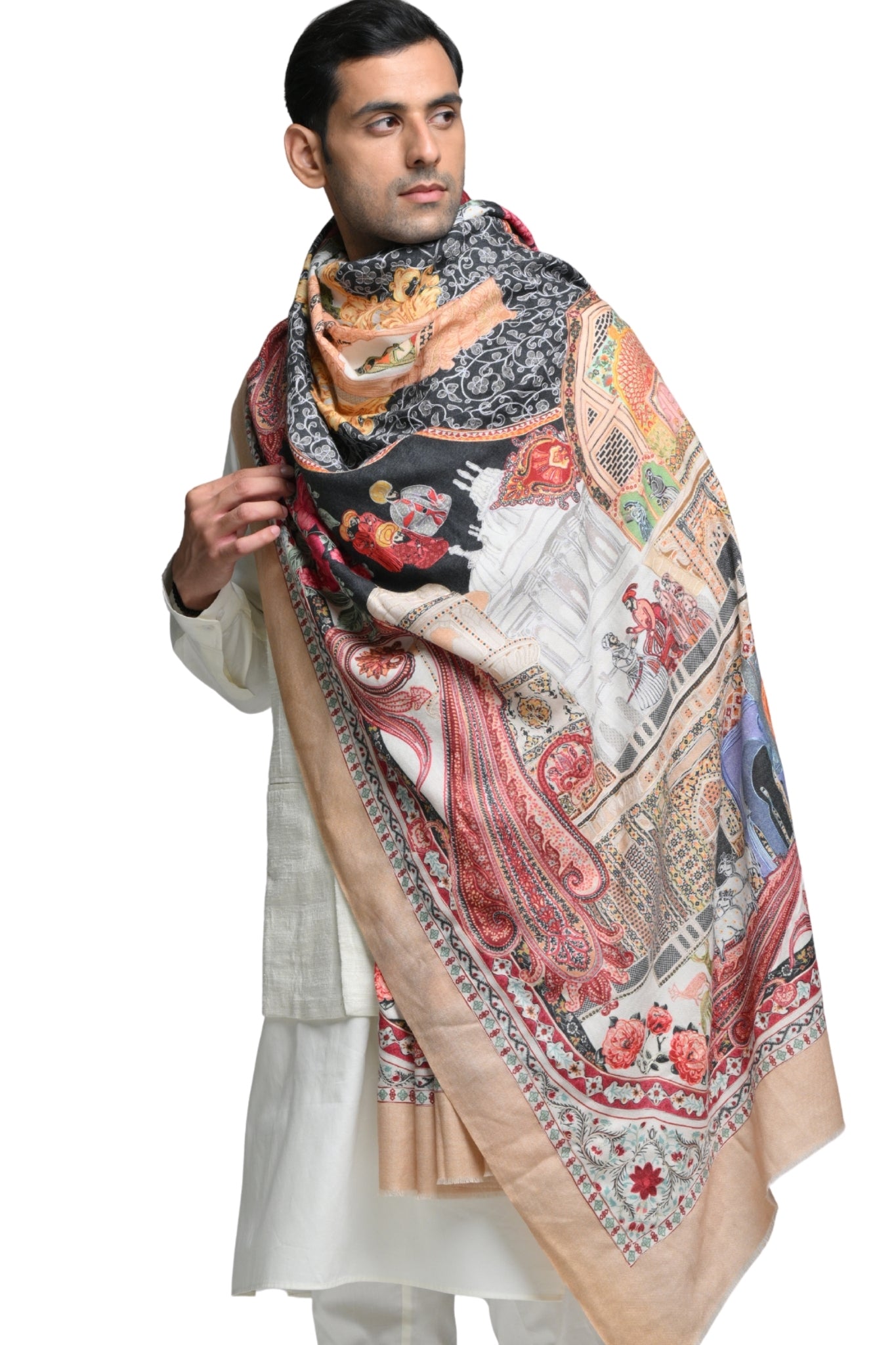 Taroob Raj-Mahal Wool Silk Embroidered Dusala