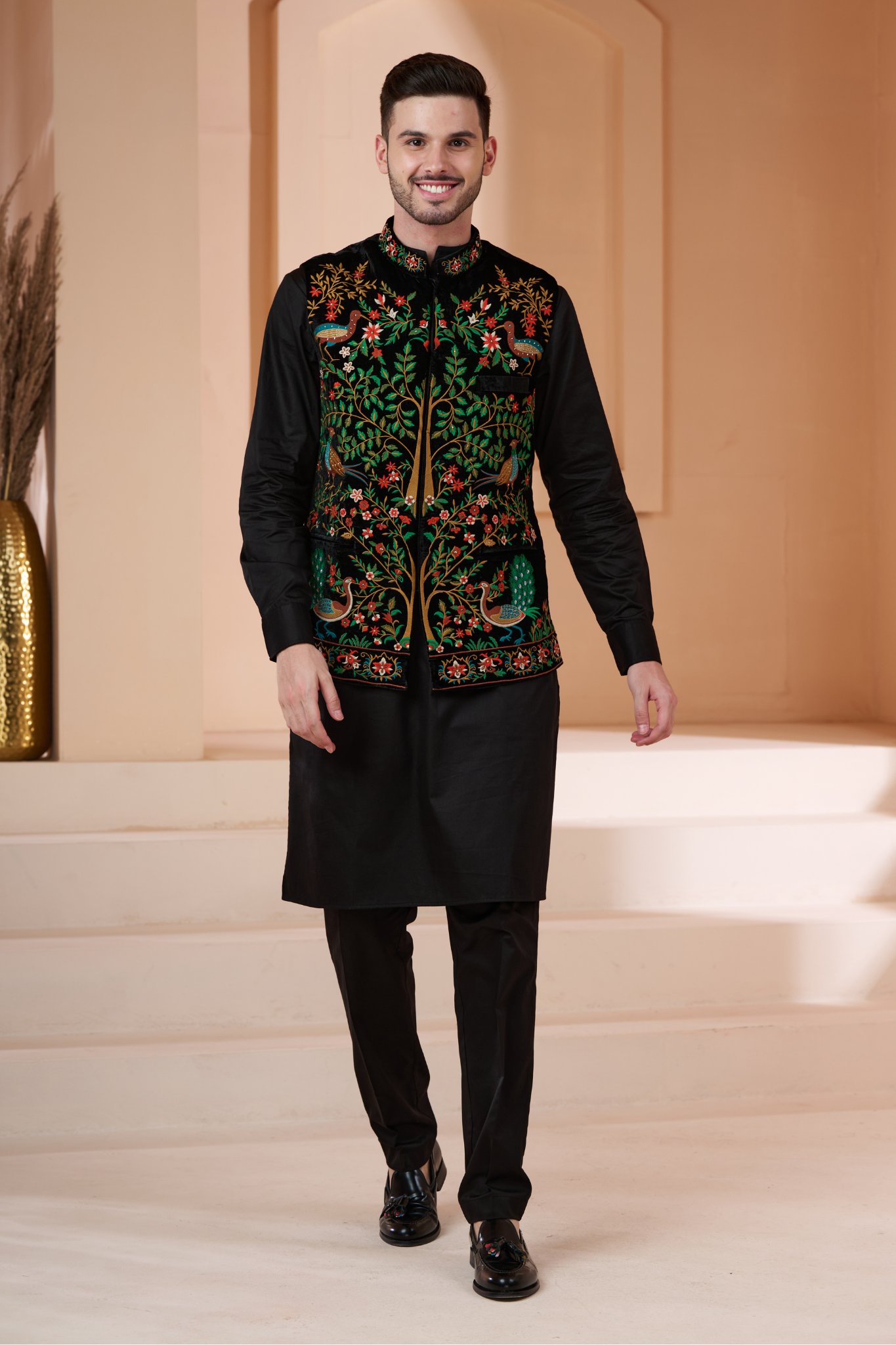 Embroidered Velvet Nehru Jacket , Men's Bandi