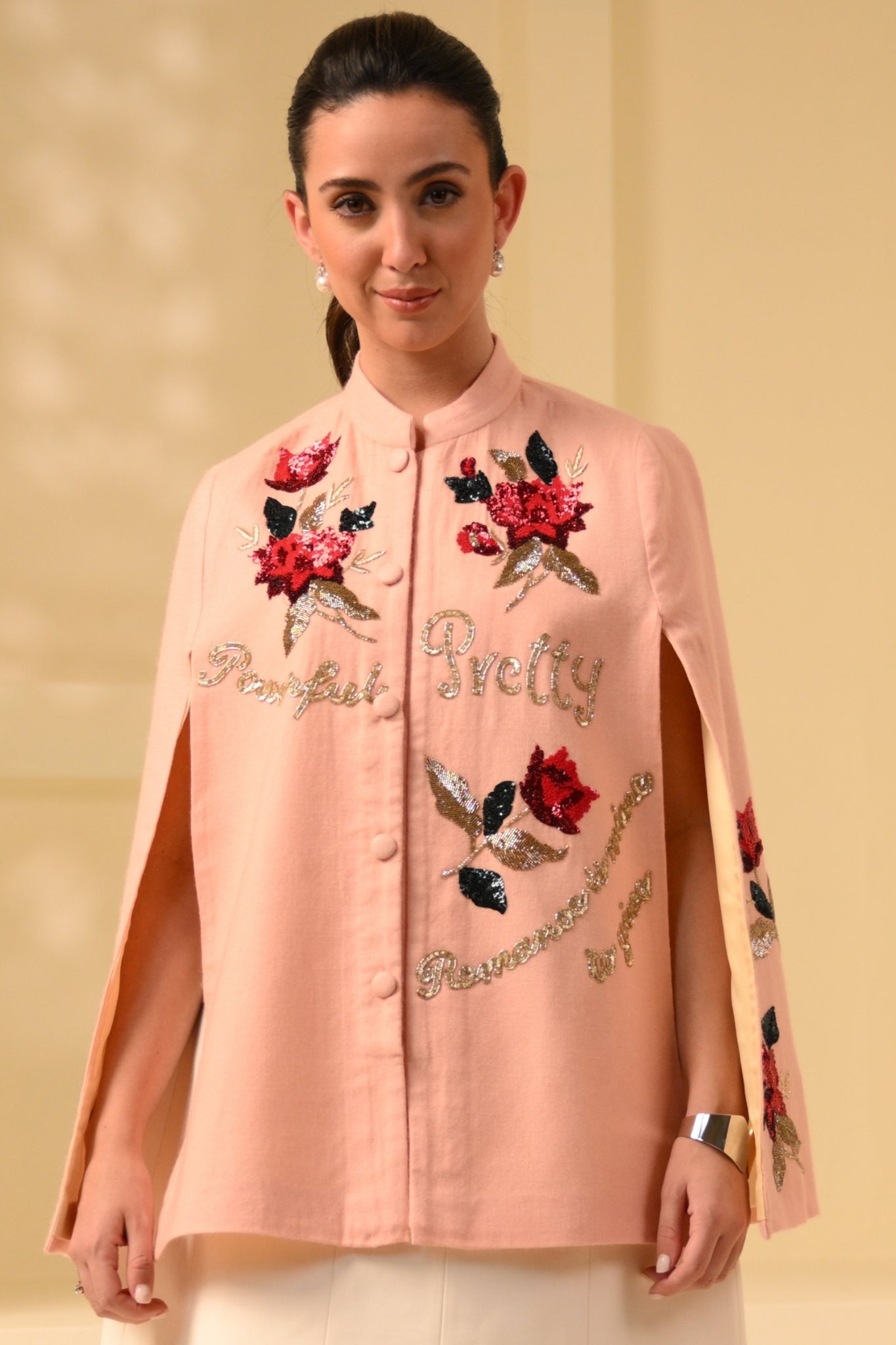 Taroob Scarlet Rose Embellished Cape