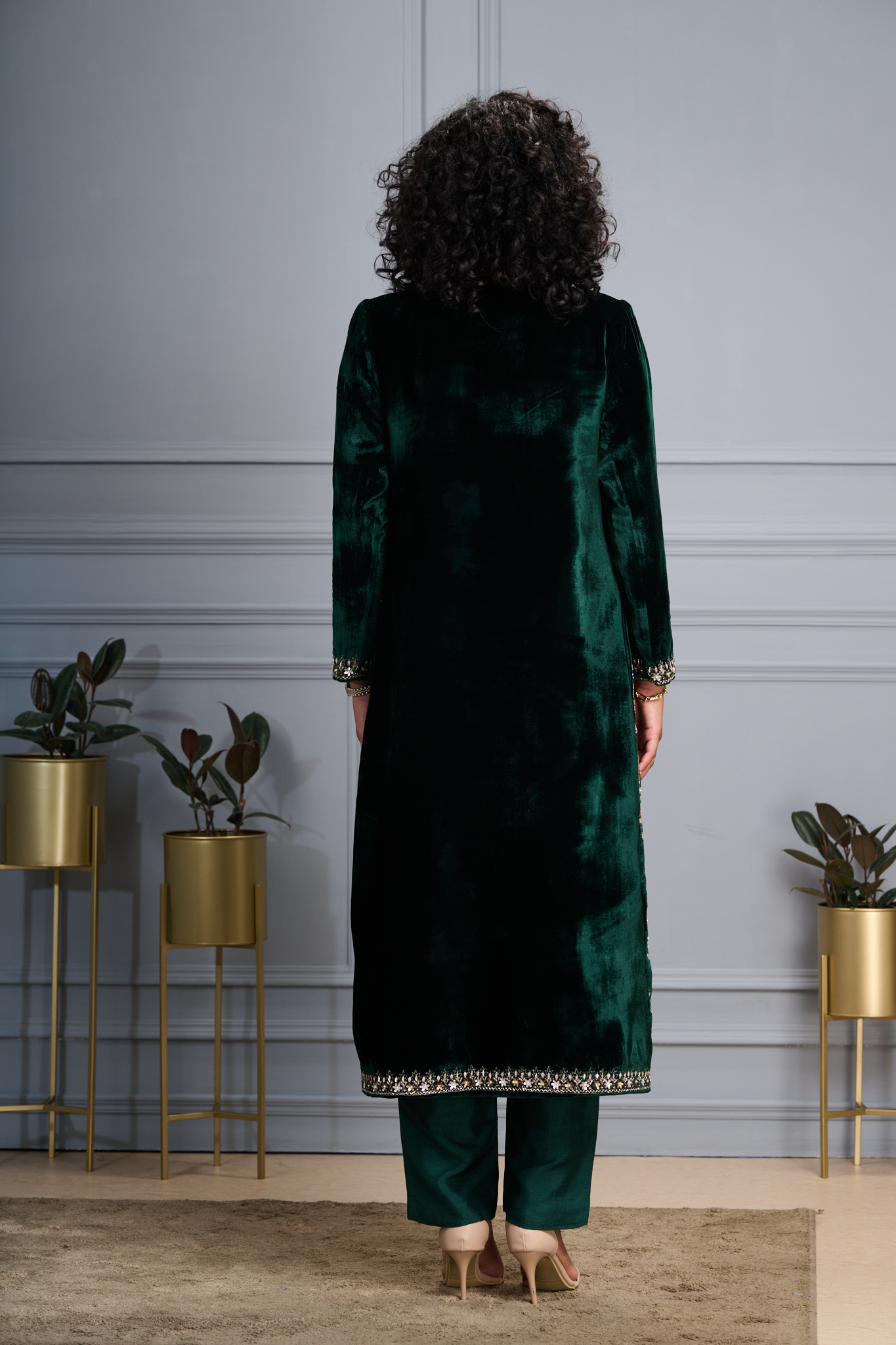 Hand Embellished Zardozi Velvet Long Coat