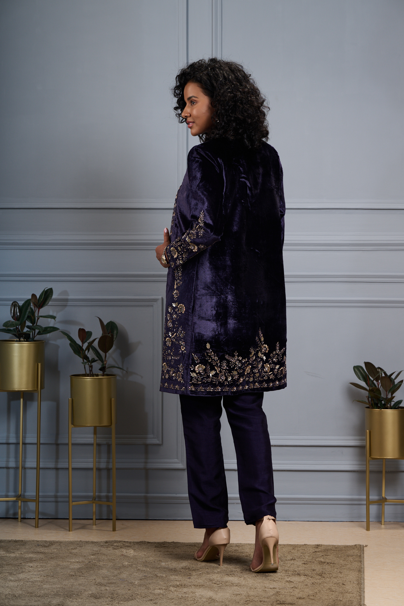 Regal Hand Embroidered Zardozi Velvet Long Coat