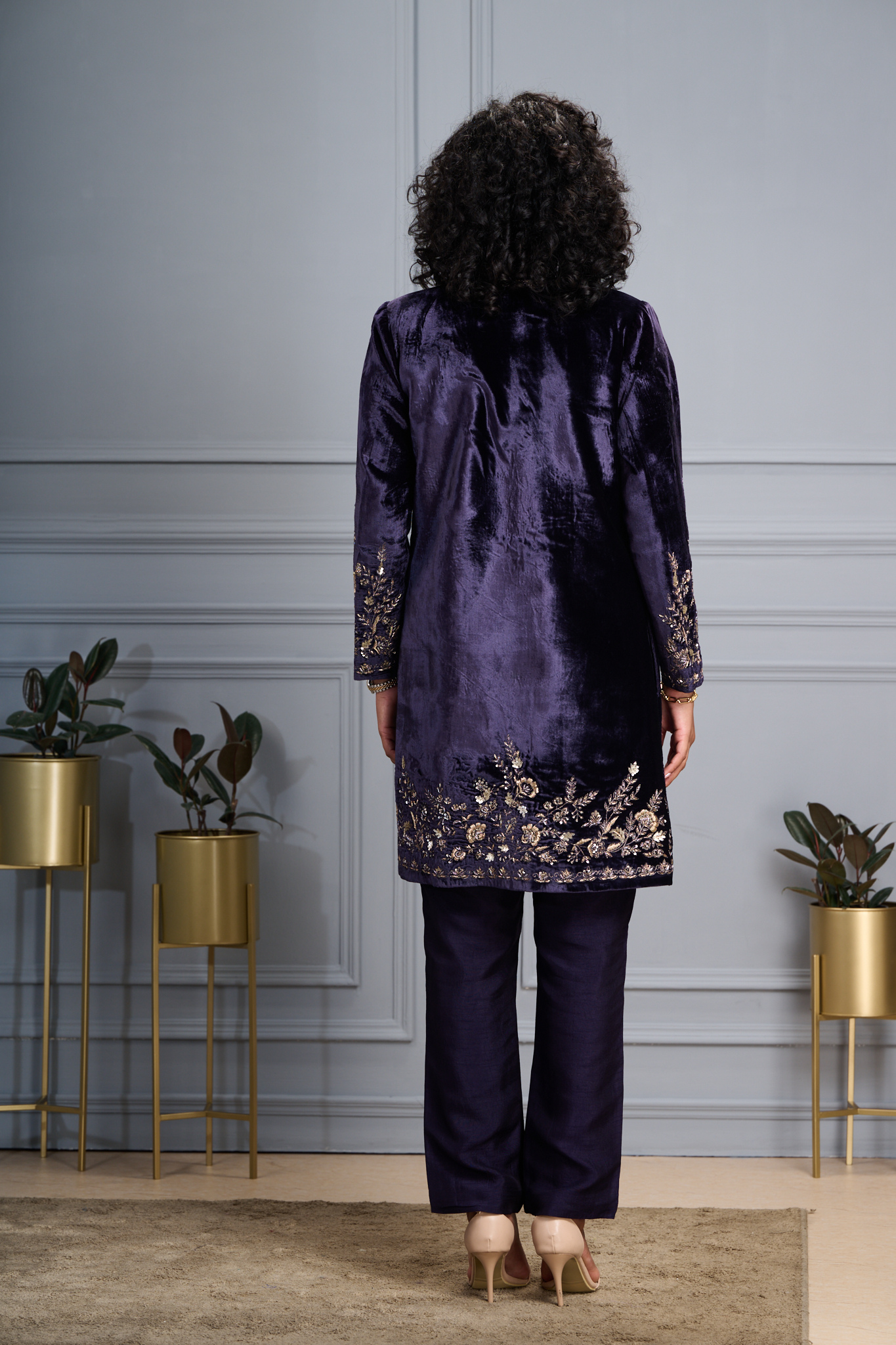 Regal Hand Embroidered Zardozi Velvet Long Coat